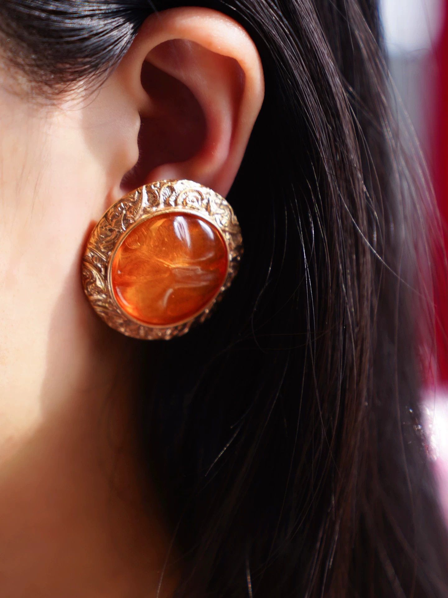 Yves Saint Laurent YSL Vtg Orange Jelly Glass Lava Clip-on Earrings Size ONE SIZE - 8 Thumbnail