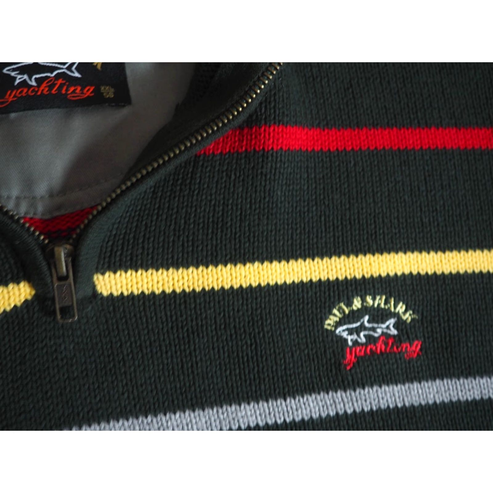 Paul & Shark VTG Paul Shark Yachting Forest Green Striped Cotton 1/4 Zip Pullover XL Sweater Men Size US XL / EU 56 / 4 - 5 Thumbnail