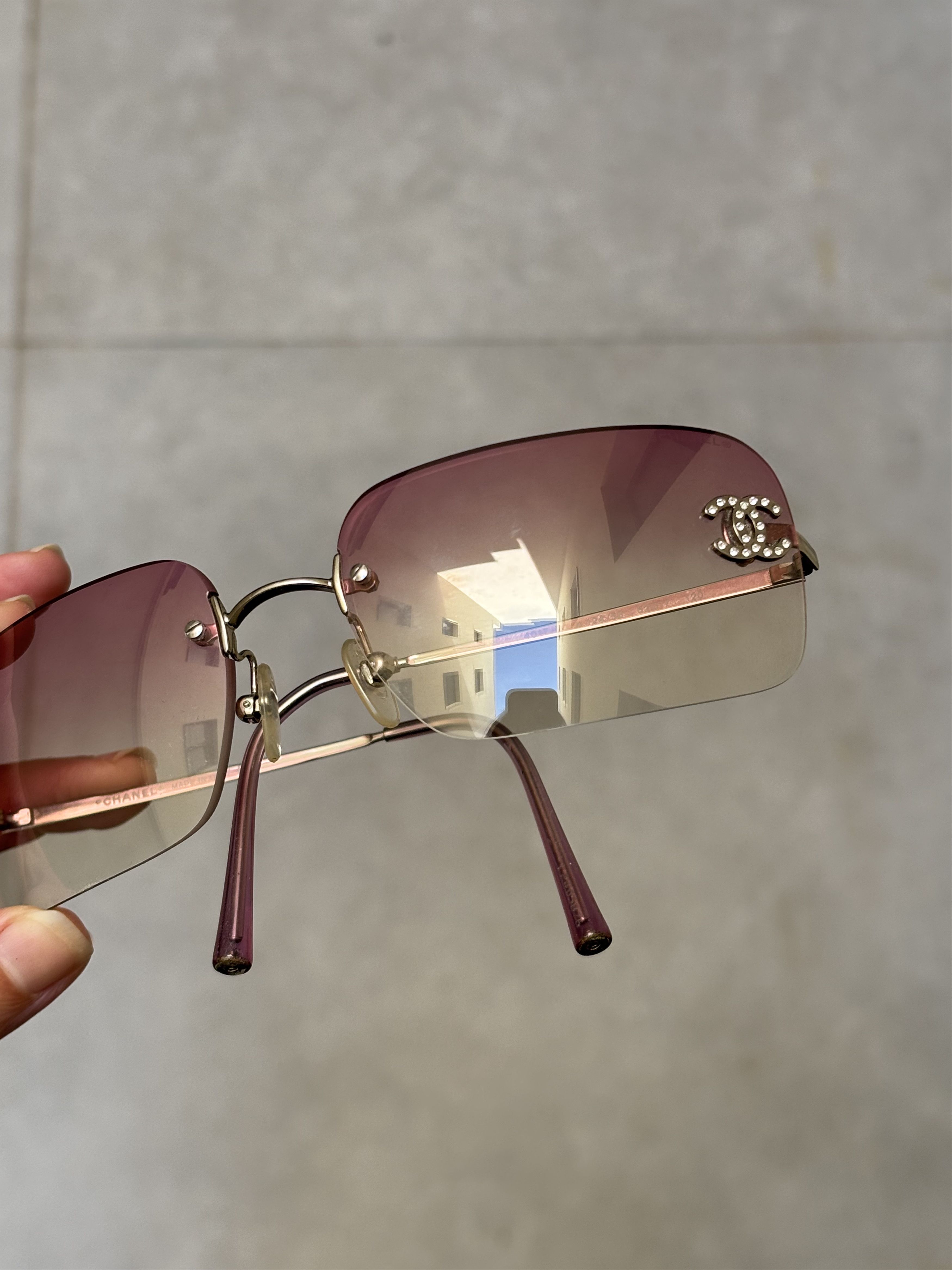 Chanel CHANEL Sunglasses 4017-D Mask Rimless Rhinestone Vintage Size ONE SIZE - 4 Thumbnail