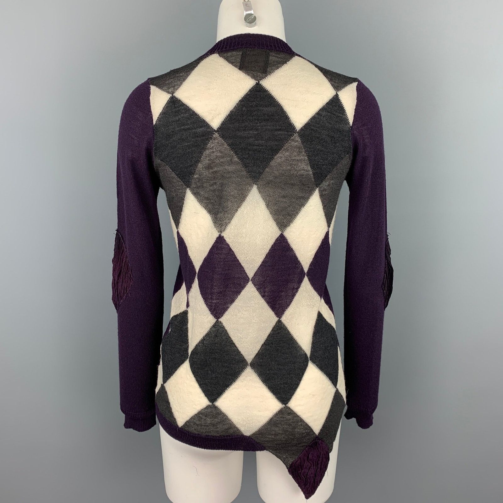 Other PERESTESO 6 Purple Knitted Argyle Virgin Wool Blend Cardigan Size M / US 6-8 / IT 42-44 - 3 Thumbnail