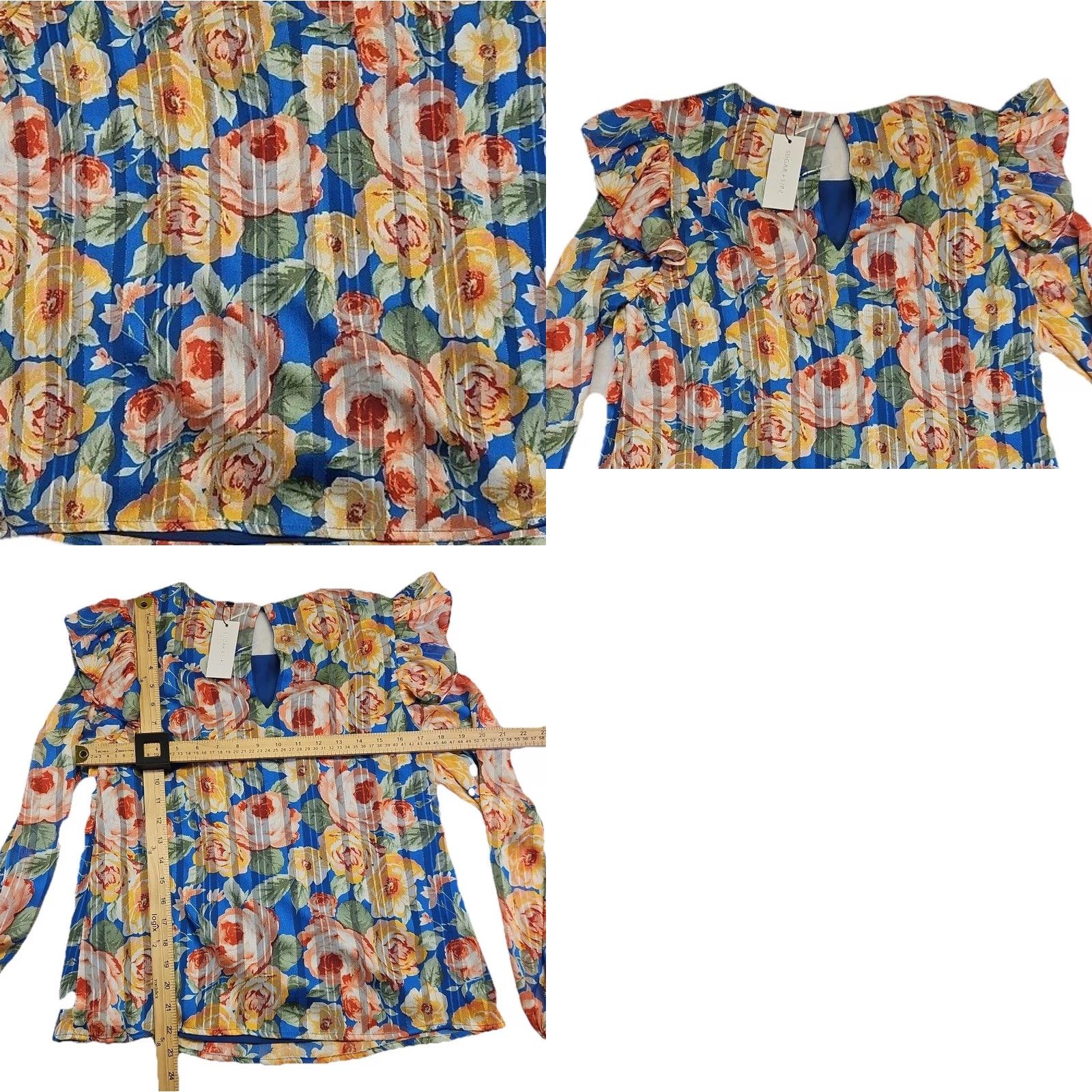 Sugar Sugar + Lipz XS Floral Peplum Blouse Blue Ruffle Cottagecore Romantic Top NWT Size XS / US 0-2 / IT 36-38 - 8 Thumbnail