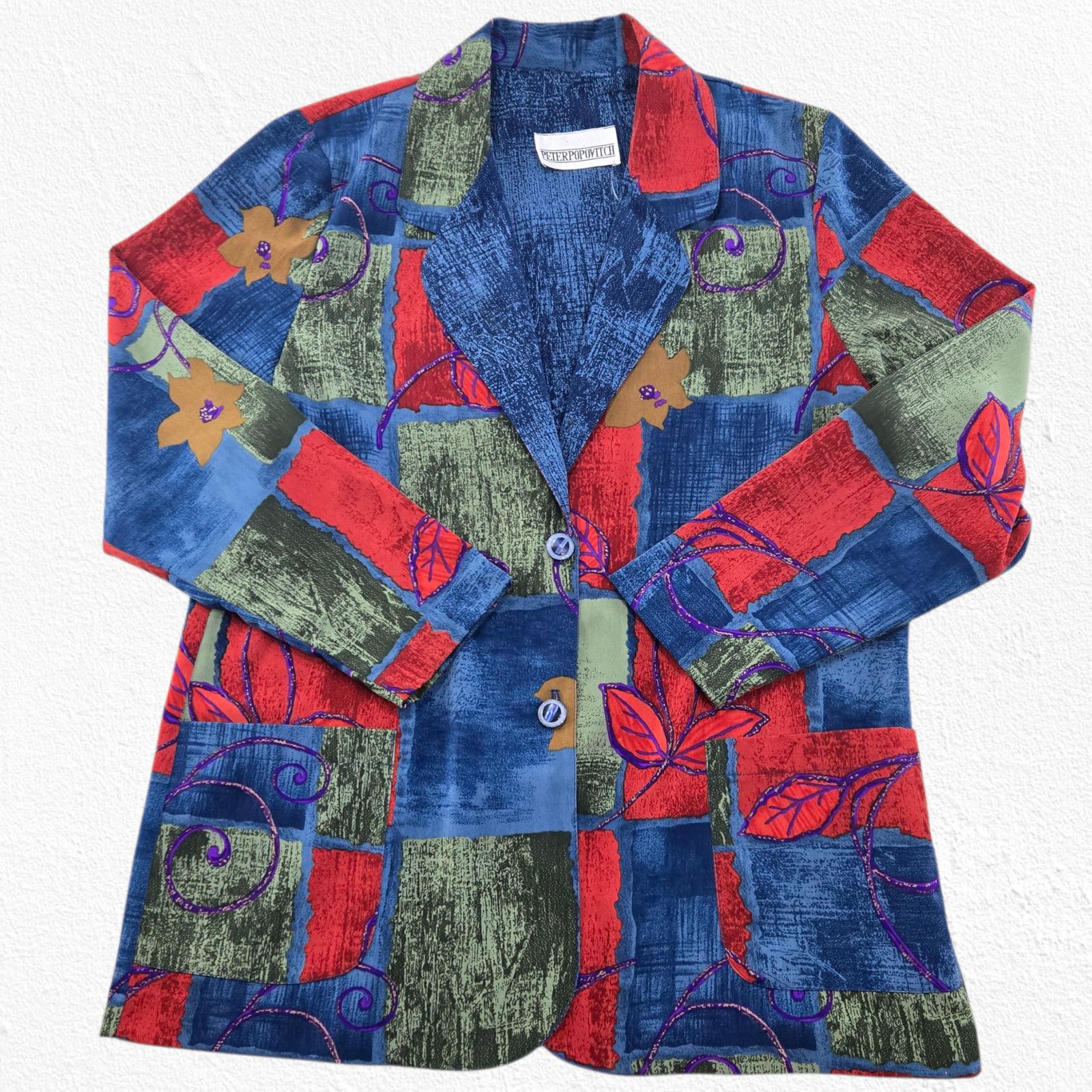 Vintage Vintage Patchwork Blazer Jacket Size Large Bold Fall Floral Size L / US 10 / IT 46 - 2 Thumbnail