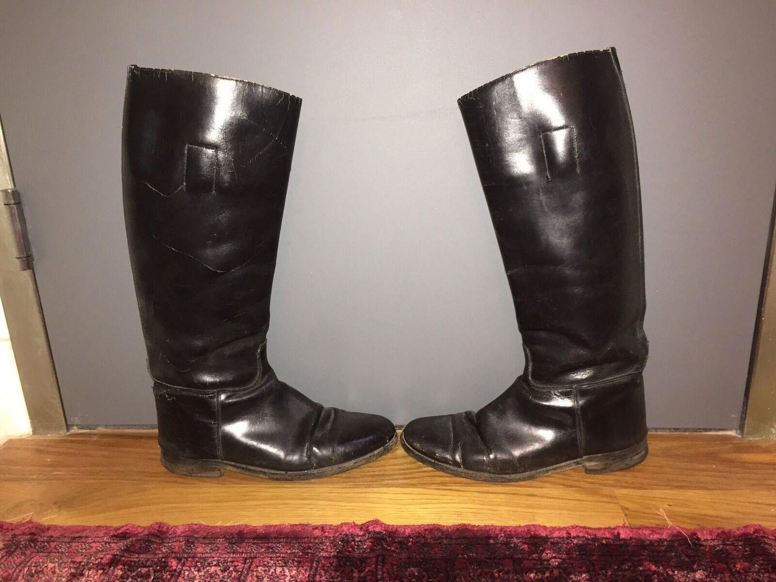 Designer Vintage Unisex Black Leather Tall Riding Boots Size ONE SIZE - 3 Thumbnail