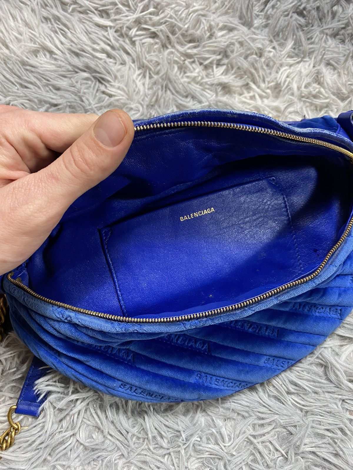 Balenciaga × Vintage Balenciaga Blue Velvet Belt Bag with Chain — Iconic Style Size ONE SIZE - 6 Thumbnail