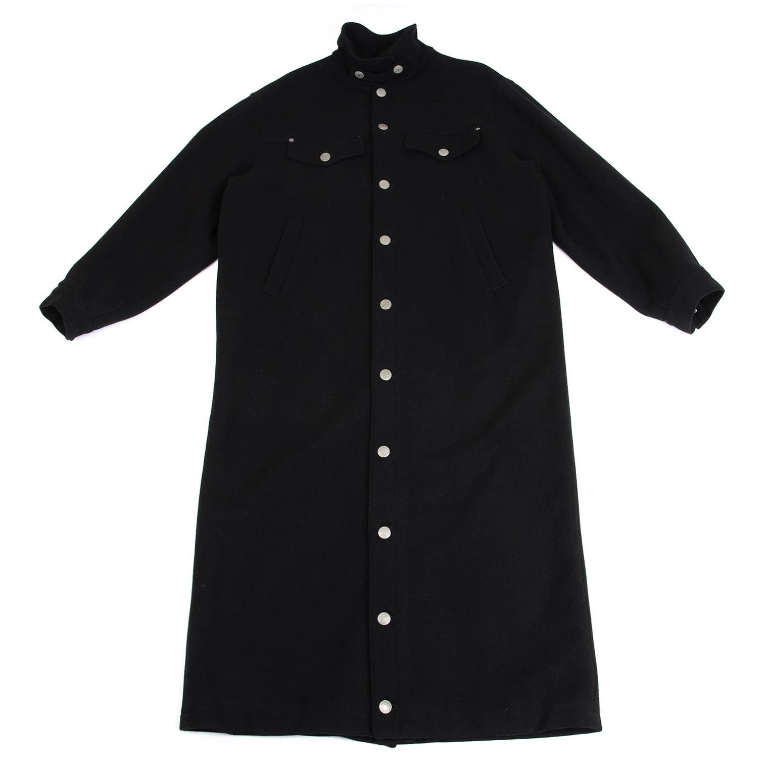Jean Paul Gaultier Melton Wool Metal Logo Button Long Coat in Black 48 Size US M / EU 48-50 / 2 - 1 Thumbnail