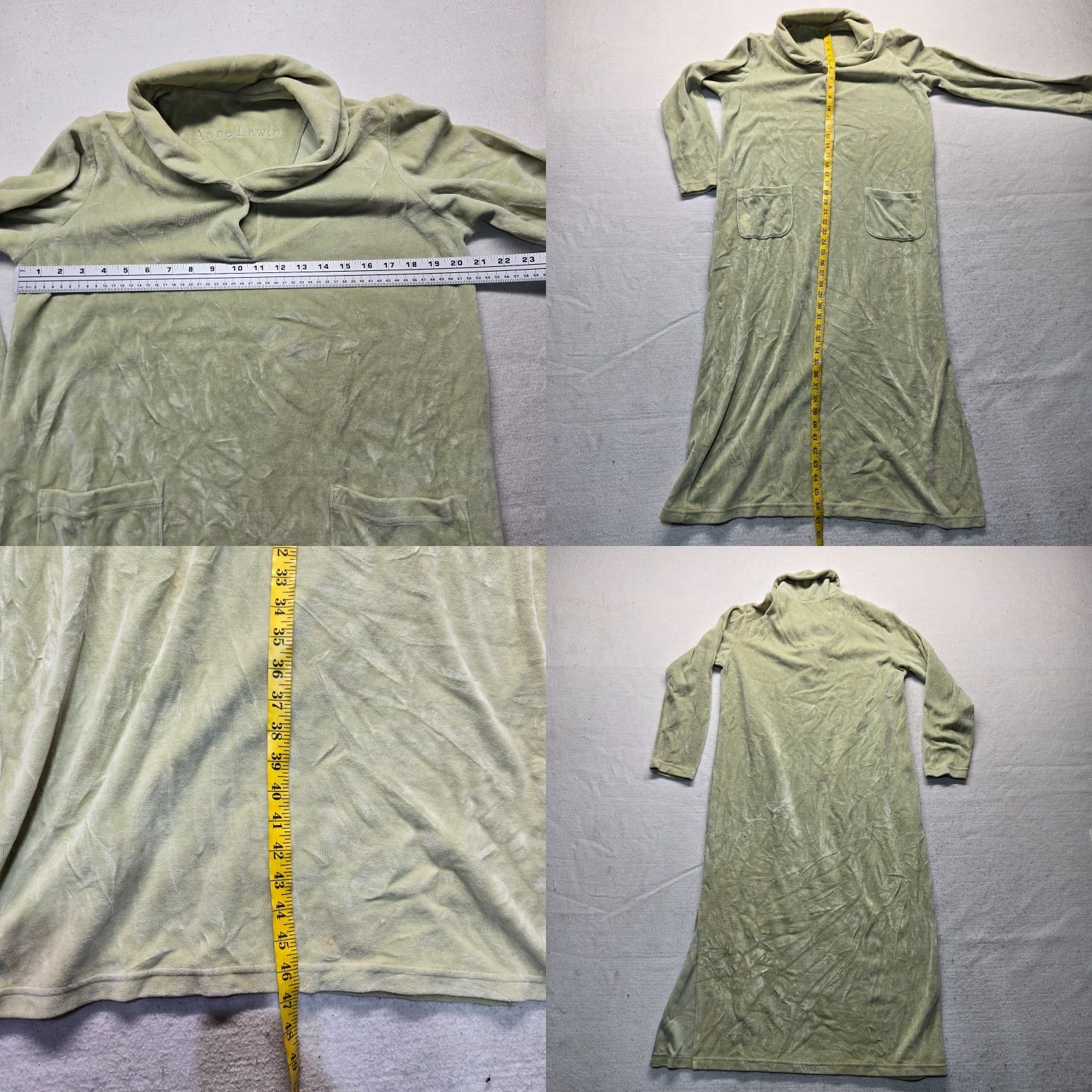 Olive Anne Lewin Robe Women Green Olive Kaftan Mock Neck Long Sleeve Button Front Size M Medium Adult Sleepwear Soft Polyester Viscose Fleece Size M / US 6-8 / IT 42-44 - 8 Thumbnail