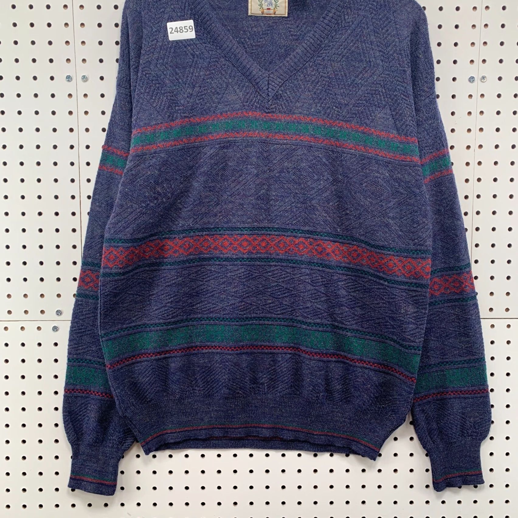 Sears VTG Sears Roebuck V-Neck Sweater Blue Wool Blend M Made in Italy 22x28.5 Striped 80s 90s Mens Sweater Size US M / EU 48-50 / 2 - 6 Thumbnail