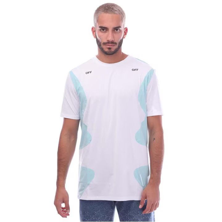 Off-White o1y0325 Logo Crewneck T-Shirt in White/Light Blue Size US XXS / EU 40 - 1 Thumbnail