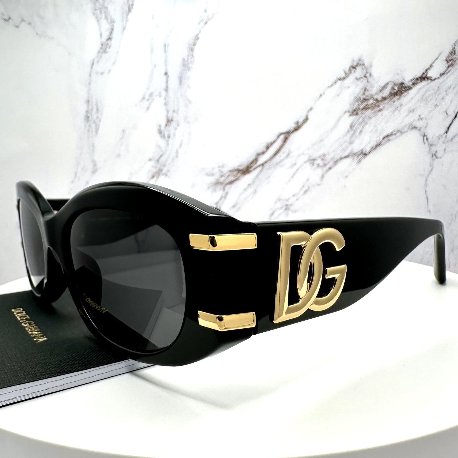 Dolce & Gabbana New Dolce & Gabbana Sunglasses Black Oval Acetate Gold Metal Size ONE SIZE - 17 Thumbnail