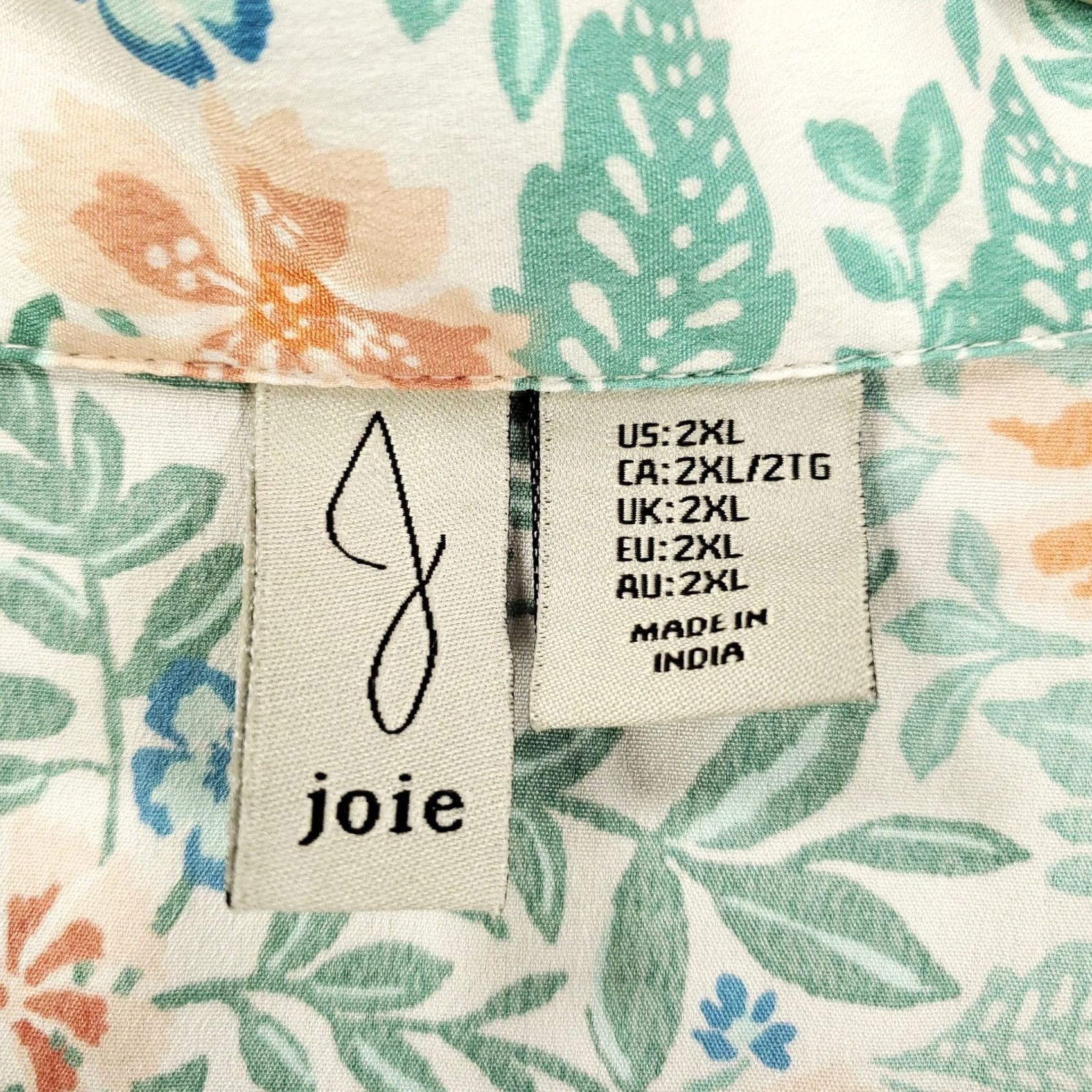 Joie VINTAGE Joie Pajama Set Womens 2XL Green Blue Shorts Button Up Shirt Top Bottom PJ Size XXL / US 16-18 / IT 52-54 - 5 Thumbnail