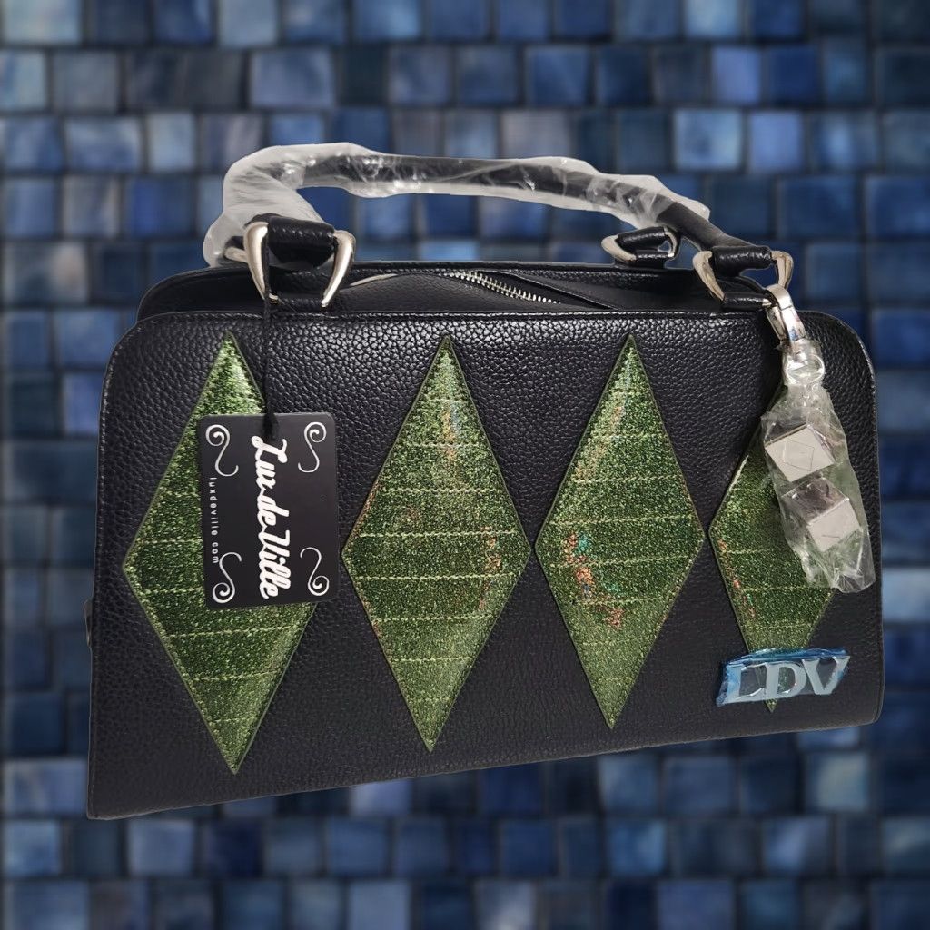VINTAGE Lux de Ville Route 66 High Roller Martini Green Purse Retro Rockabilly Pinup Bag Tote