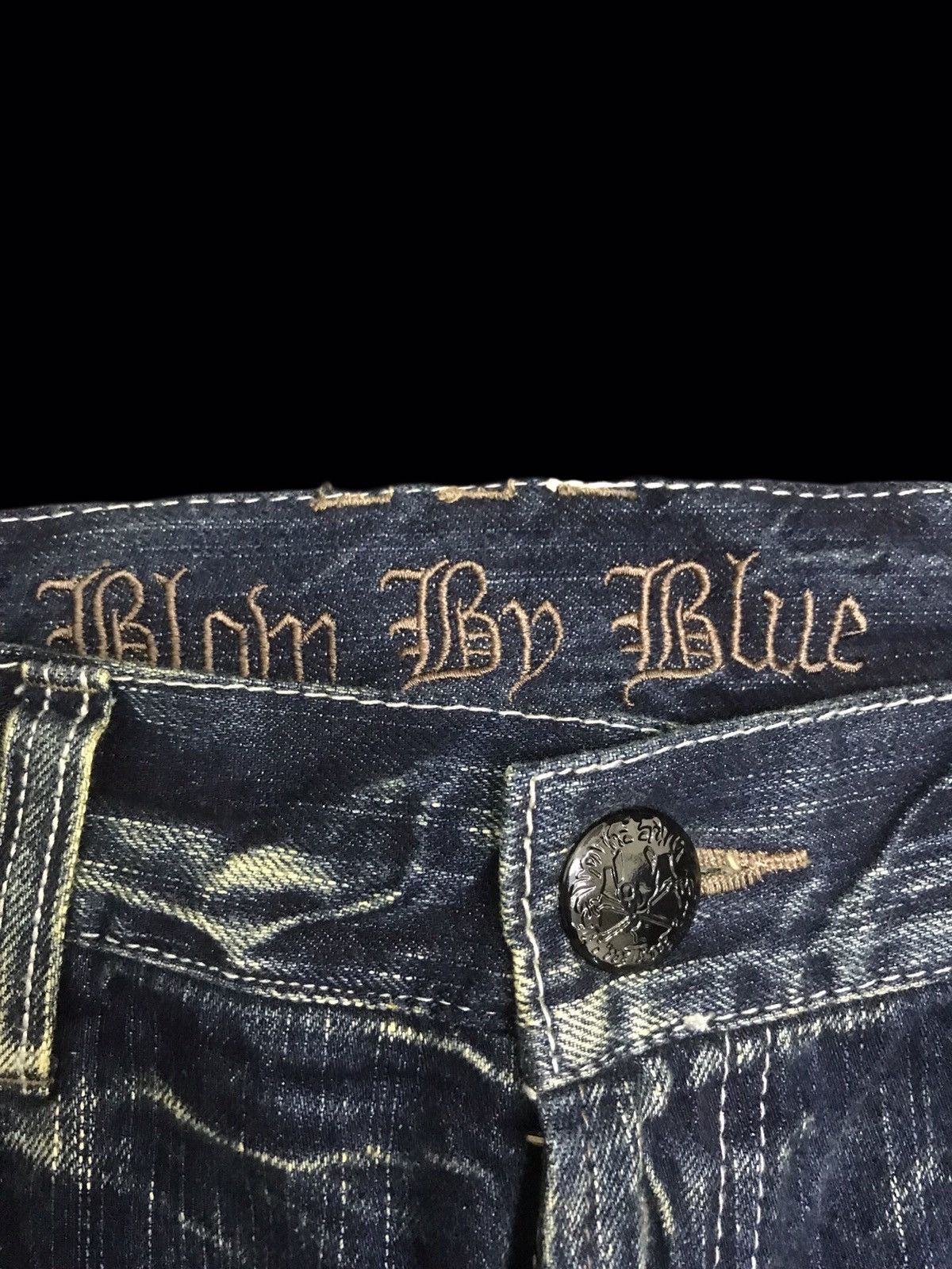 Japanese Brand 💥DOUBLE WAIST💥BLOW BY BLUE INDIGO CRAZY FADES DENIM F314 Size US 33 - 9 Thumbnail