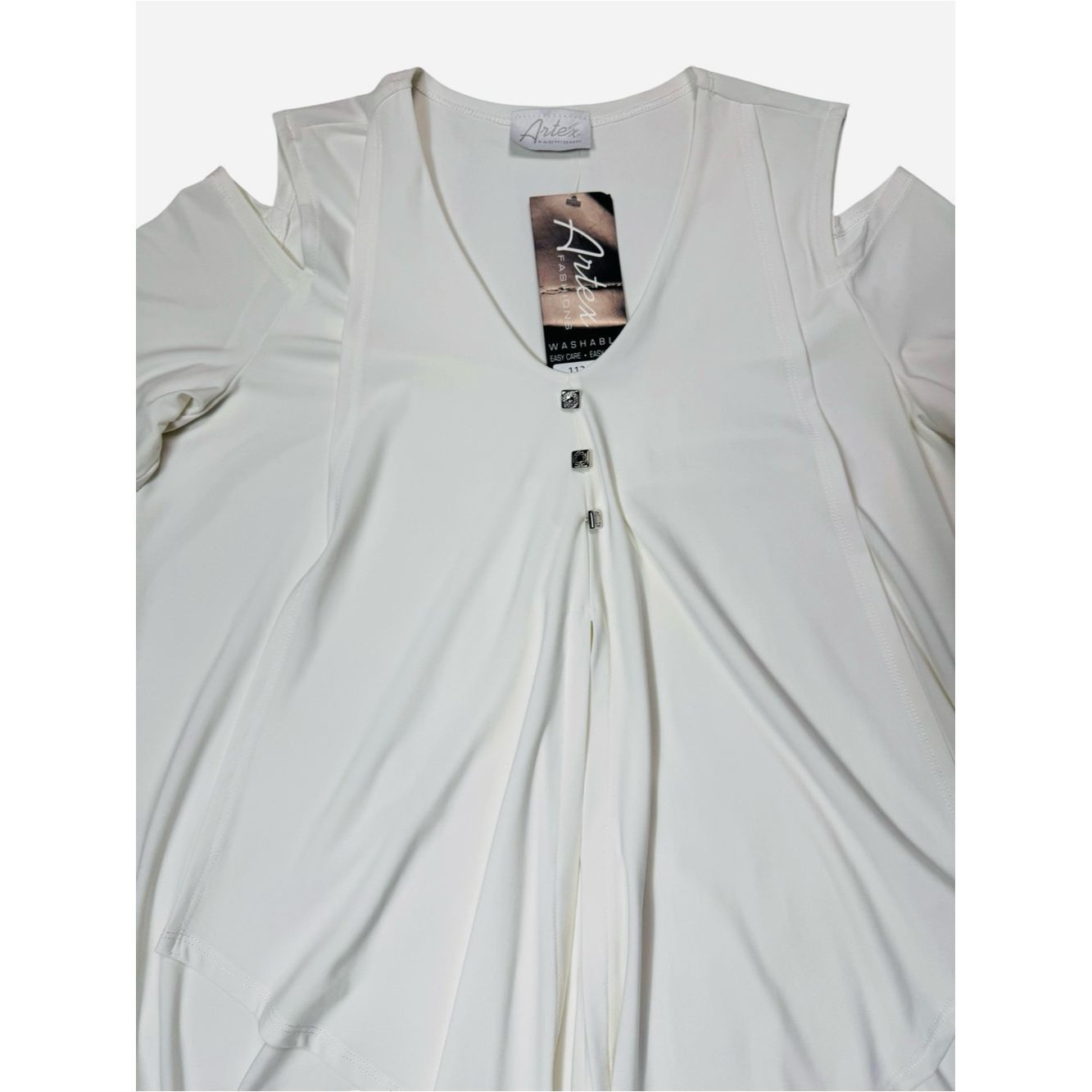 Other NWT New Artex Cold Shoulder V-Neck Handkerchief Hem White B Size L / US 10 / IT 46 - 3 Thumbnail