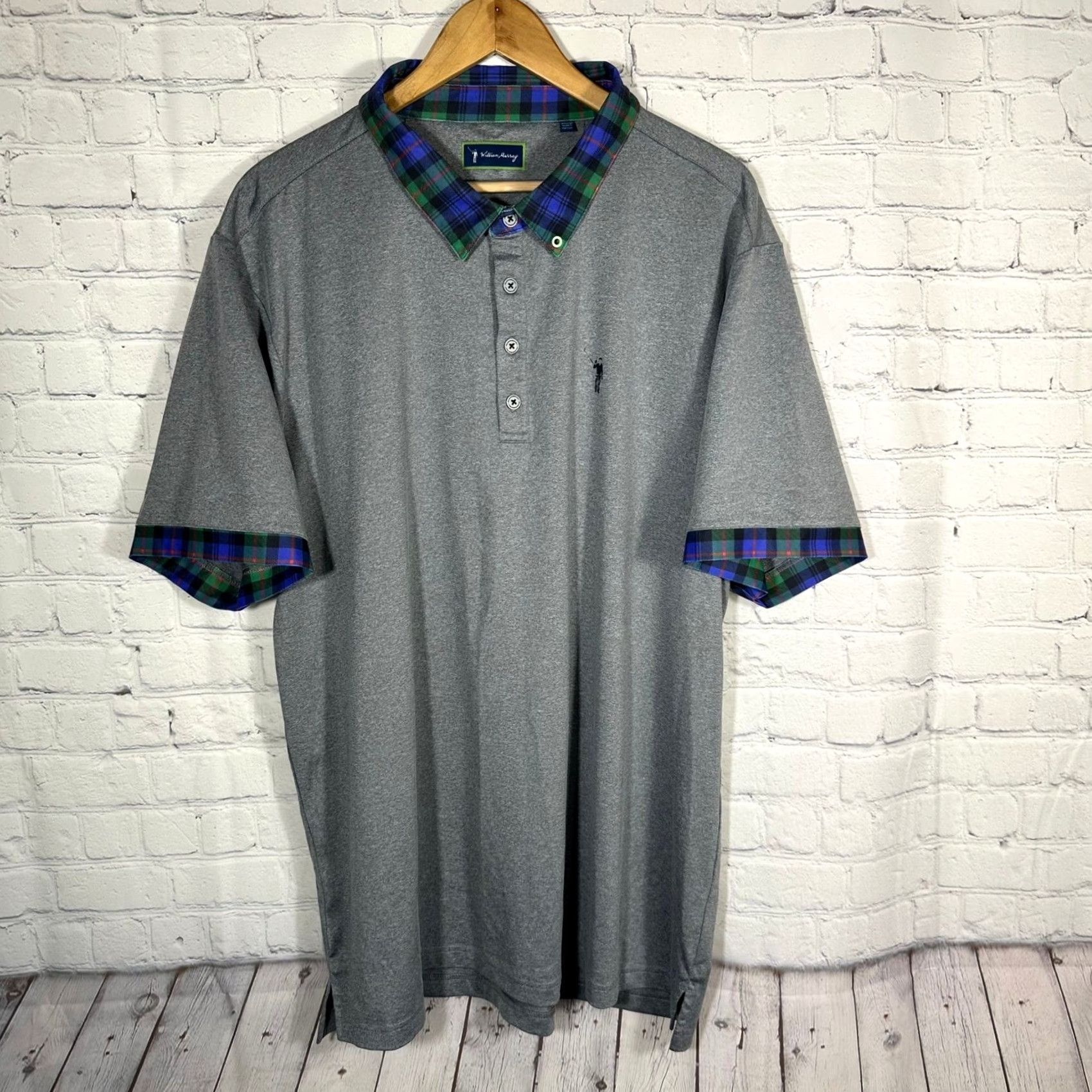 Vintage William Murray Golf Polo Shirt Mens 2XL Gray Plaid Collar Short Sleeve Size US XXL / EU 58 / 5 - 2 Thumbnail