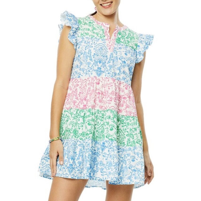 Other Roller Rabbit Hilla Tiered Block Print Mini Dress Size L / US 10 / IT 46 - 1 Thumbnail