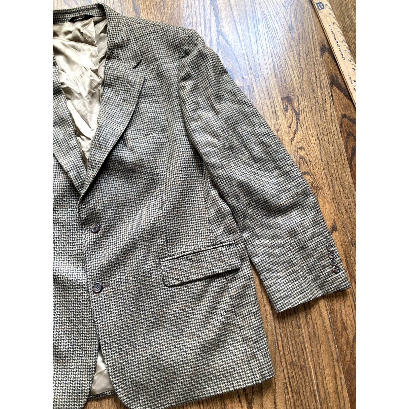 Brooks Brothers VINTAGE Brooks Brothers Mens Beige Houndstooth Lambswool Jacket Blazer Sport Coat 44R Size 44R - 3 Thumbnail