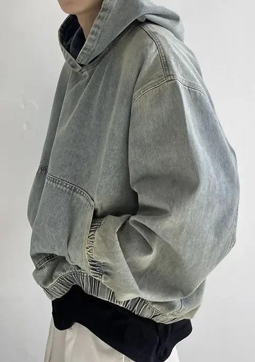 VIBE Outdoor retro fashion oversized washed denim hoodie Size US M / EU 48-50 / 2 - 2 Thumbnail