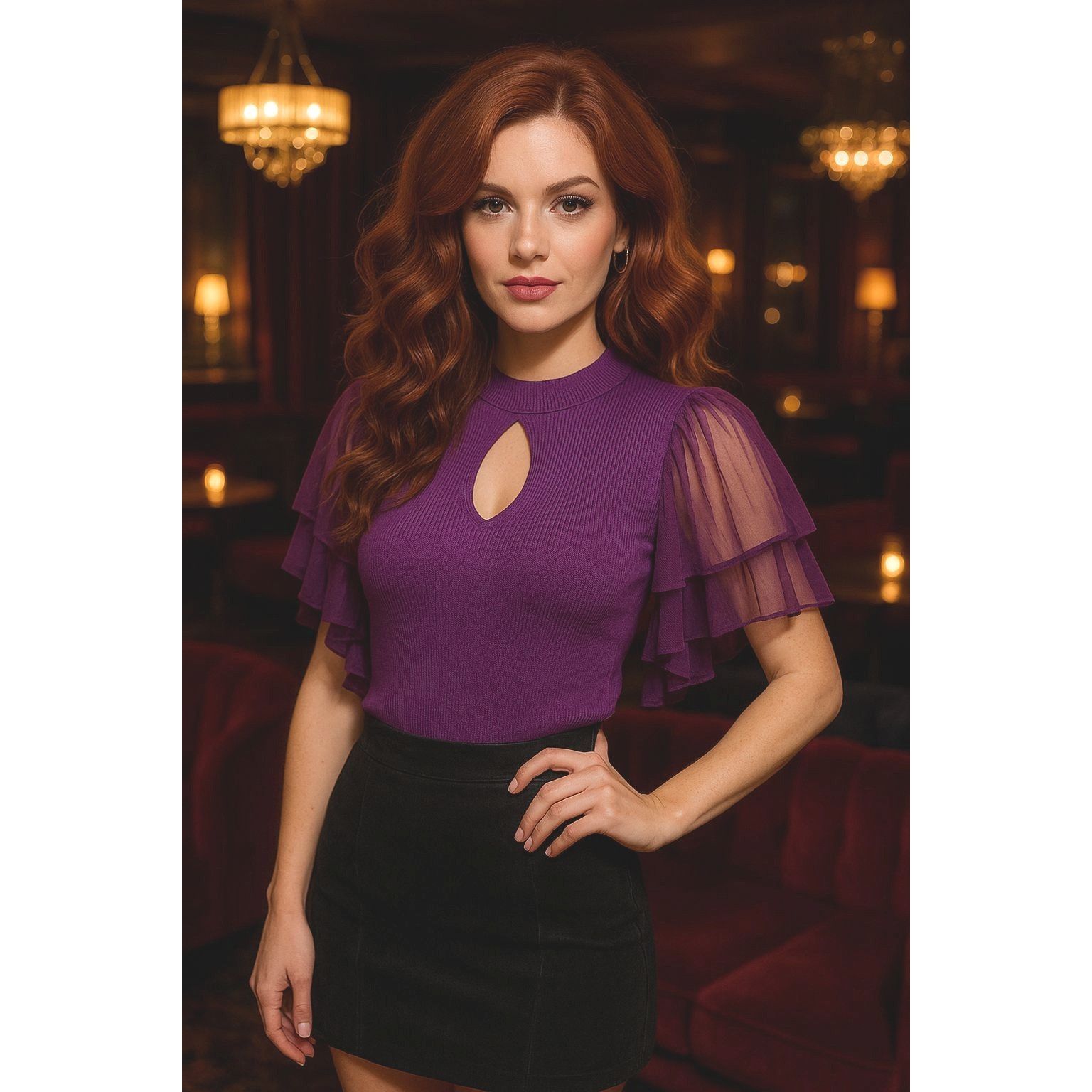 Other 7Th Avenue Design Studio XS Purple Puff Flutter Sleeve Blous Size XS / US 0-2 / IT 36-38 - 3 Thumbnail