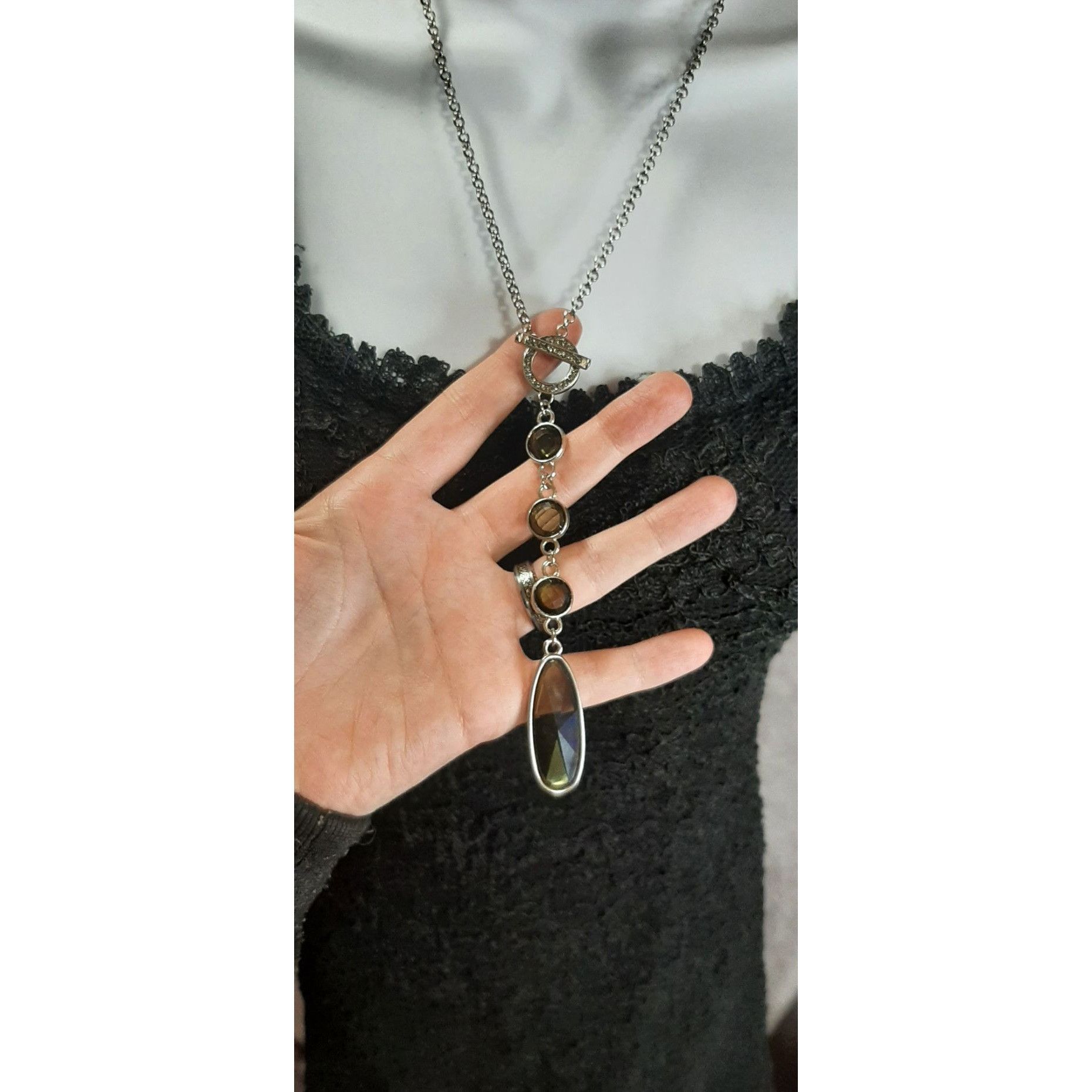 Other Vintage-Inspired Toggle Pendant Necklace With Faceted Olive- Size ONE SIZE - 2 Thumbnail