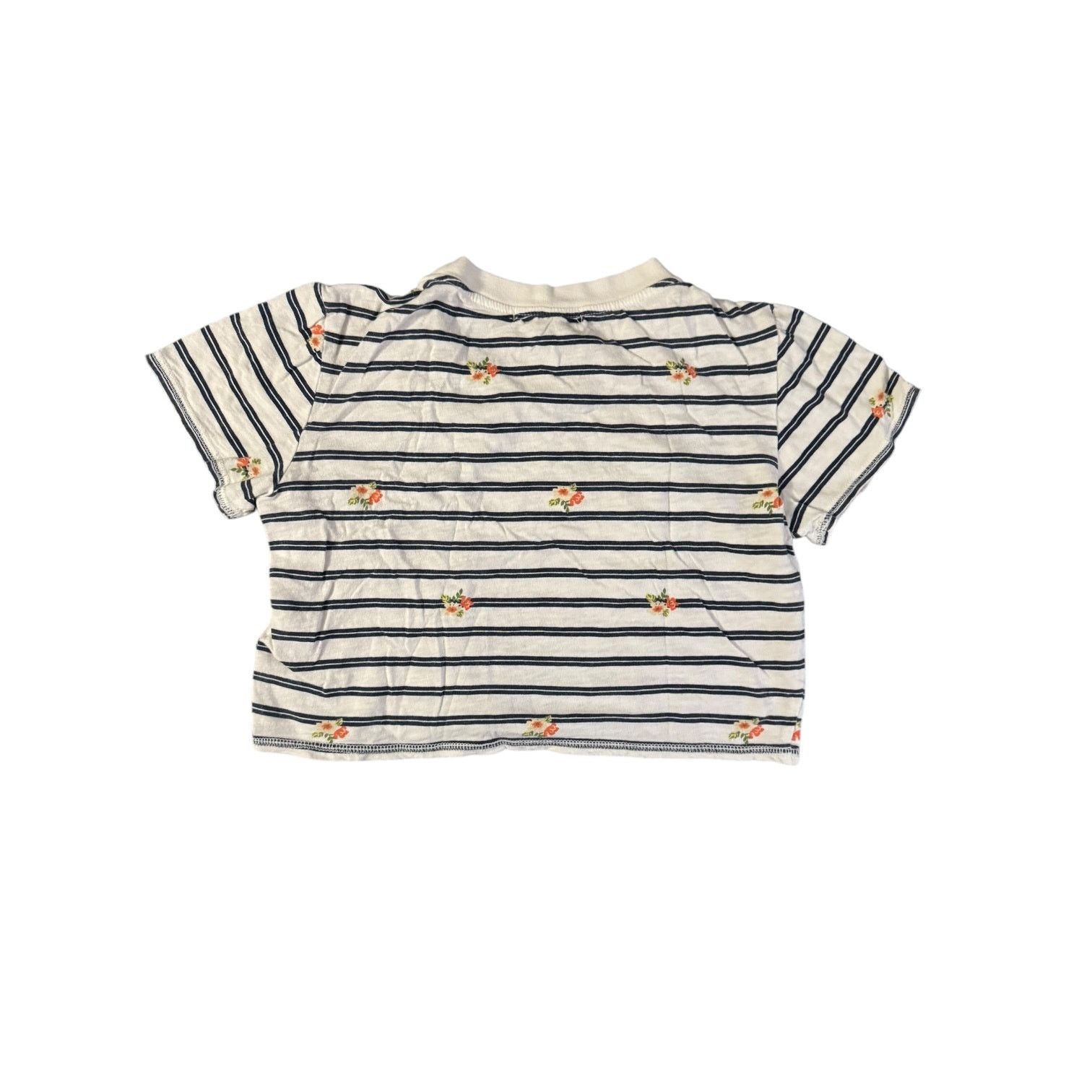 Forever 21 Forever 21 Junior Cropped T Shirt White Stripes Flowers SM Size S / US 4 / IT 40 - 3 Thumbnail