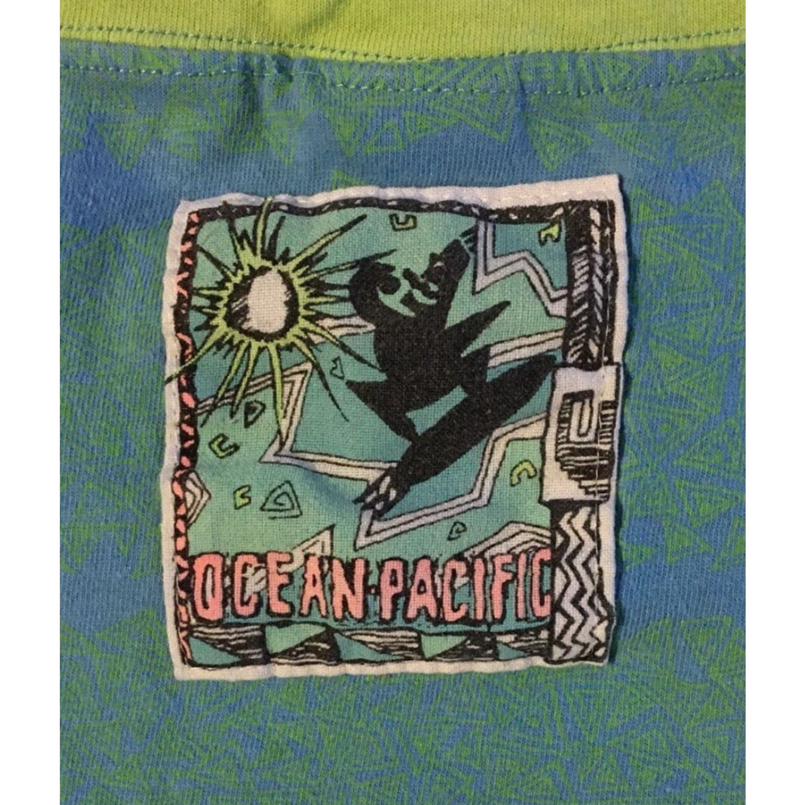 Quiksilver VINTAGE Ocean Pacific Abstract All Over Print Shirt XL Boxy Surf Skate Grunge 90s OP Ocean Pacific T-Shirt Green Blue Quiksilver Beach Water Mens Size US XL / EU 56 / 4 - 4 Thumbnail