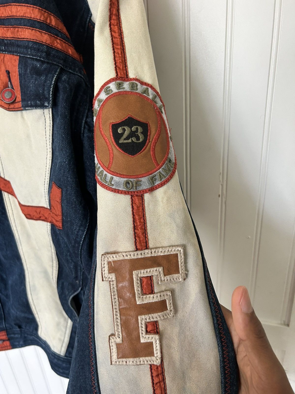 Other Vintage baseball Denim Jacket Patchwork 23 Y2K Distressed Size US L / EU 52-54 / 3 - 6 Thumbnail