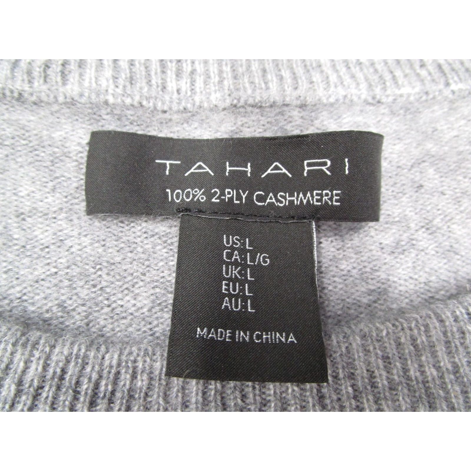 Vintage Tahari Womens Large Gray Sweater 100% Cashmere Floral Embroidered Crewneck Knit Size L / US 10 / IT 46 - 3 Thumbnail