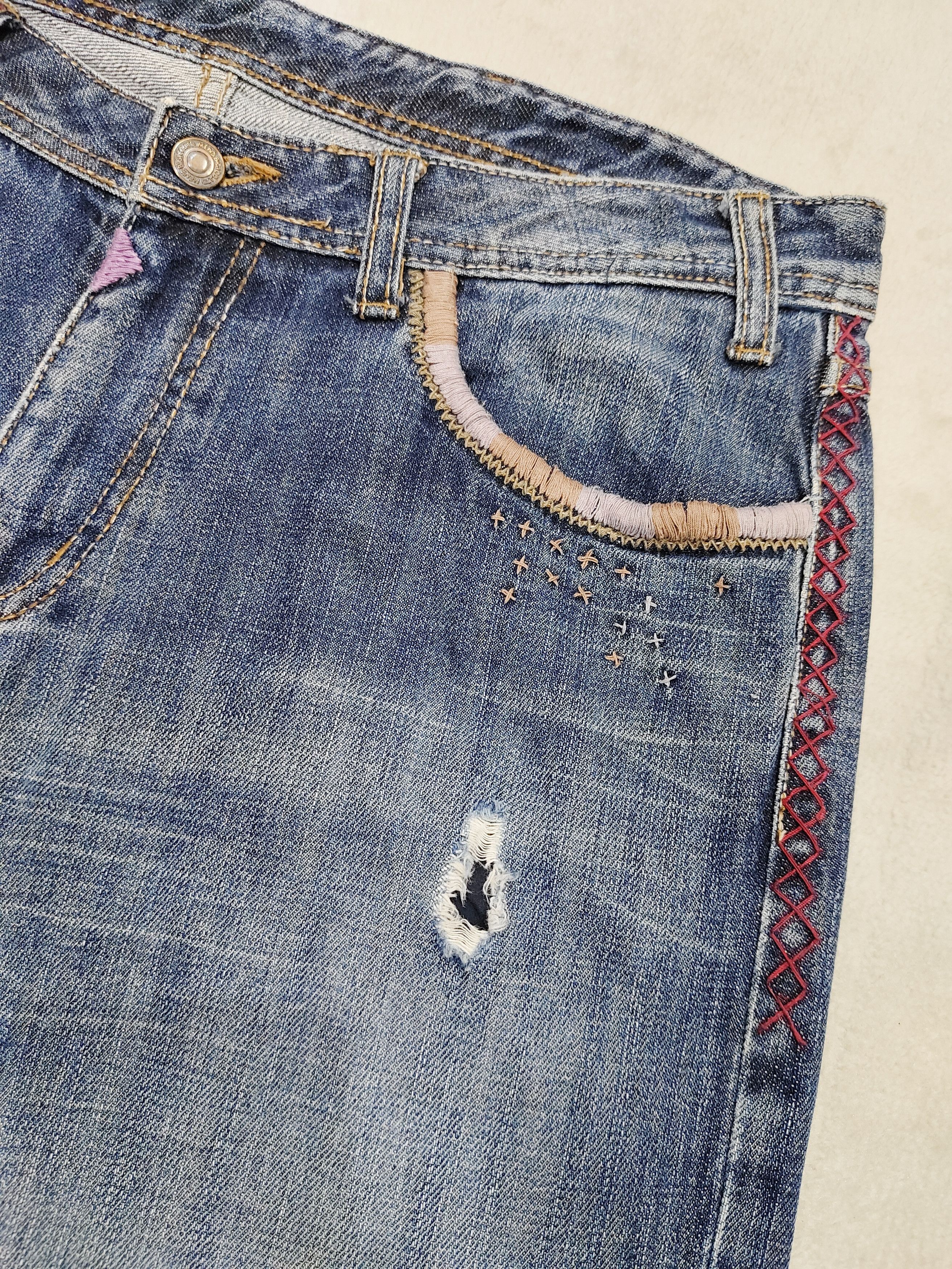 Japanese Brand 00s Mens Bigi- Sashiko Hand Stitch Raw Faded Distress Jeans Size US 34 / EU 50 - 3 Thumbnail
