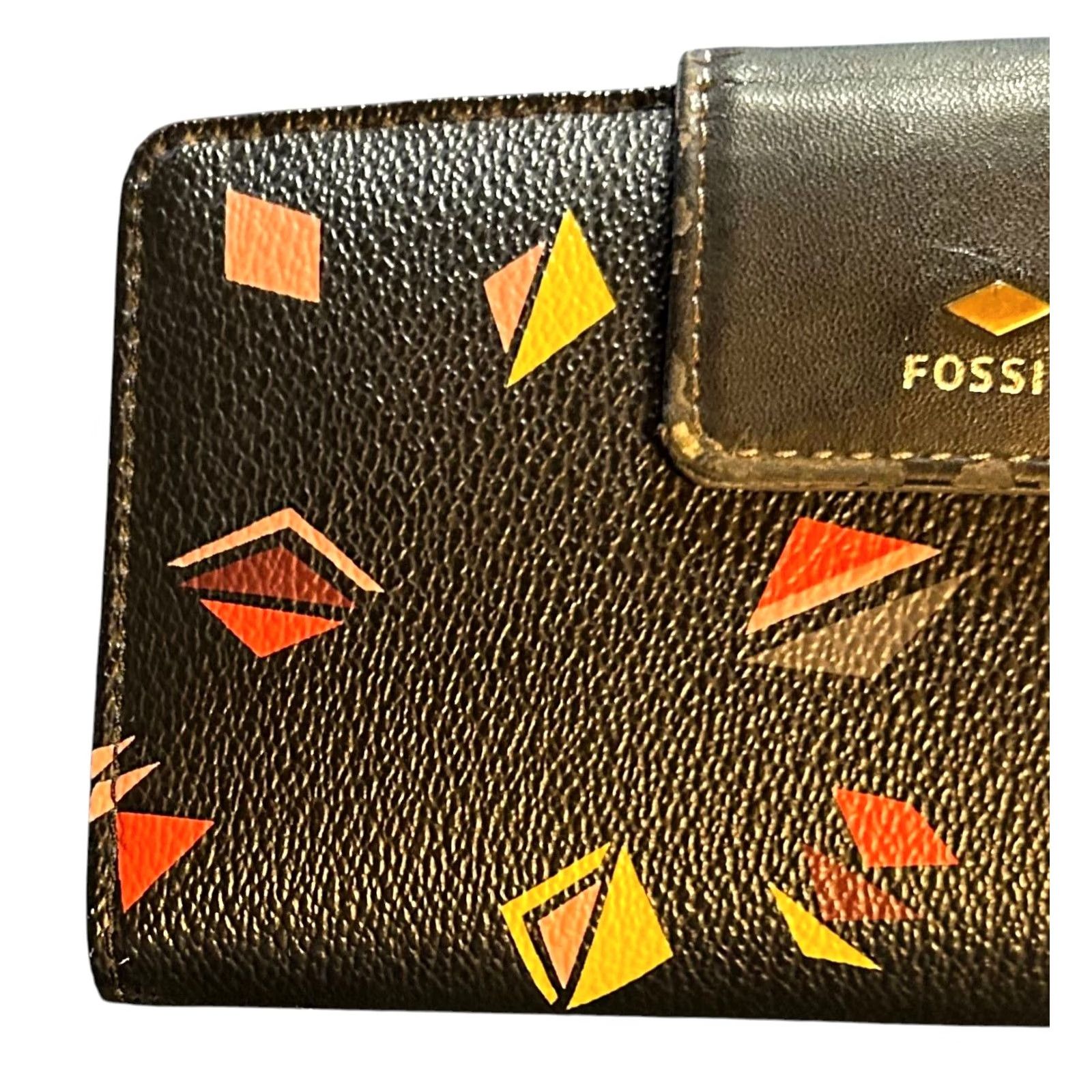 Fossil Fossil Black Leather Wallet Triangle Diamonds Star Bifold Women Credit Card Read Wallet Zip-Around Bohemian Hippie Mens Womens Girls Boys Size ONE SIZE - 3 Thumbnail