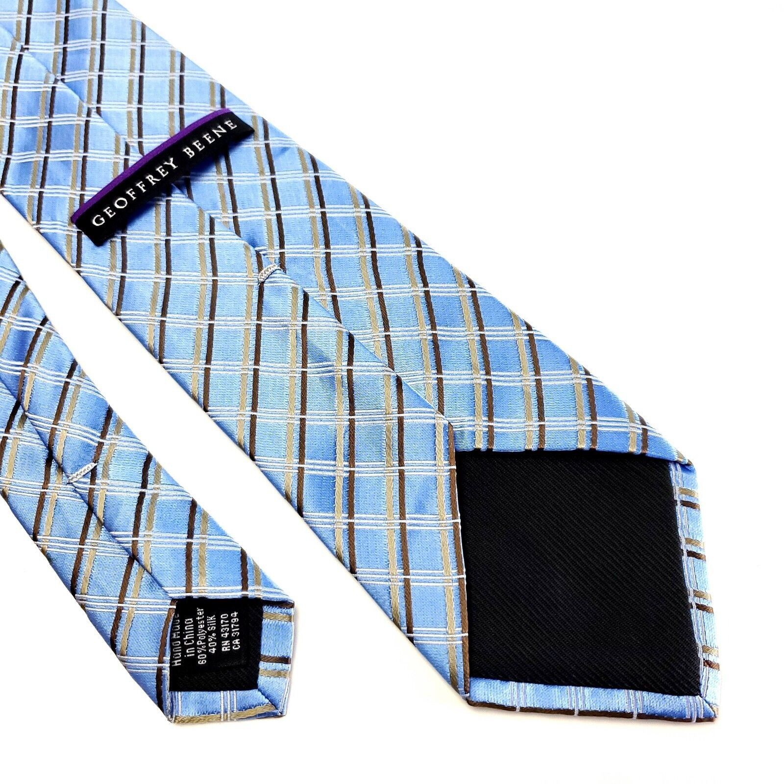 Vintage Geoffrey Beene Silk Tie Woven Blue Plaid Skinny Size ONE SIZE - 5 Thumbnail