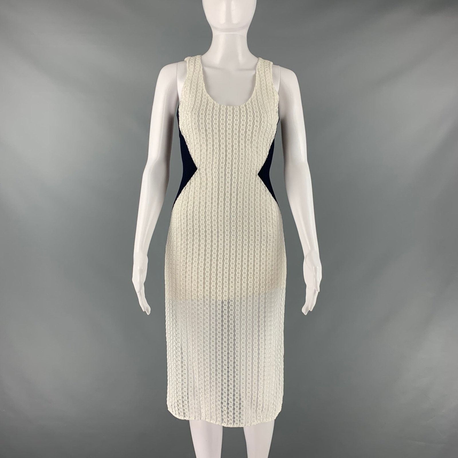 Prabal Gurung PRABAL GURUNG Size 0 White Black Polyester Sheath Midi Dress Size XS / US 0-2 / IT 36-38 - 1 Thumbnail