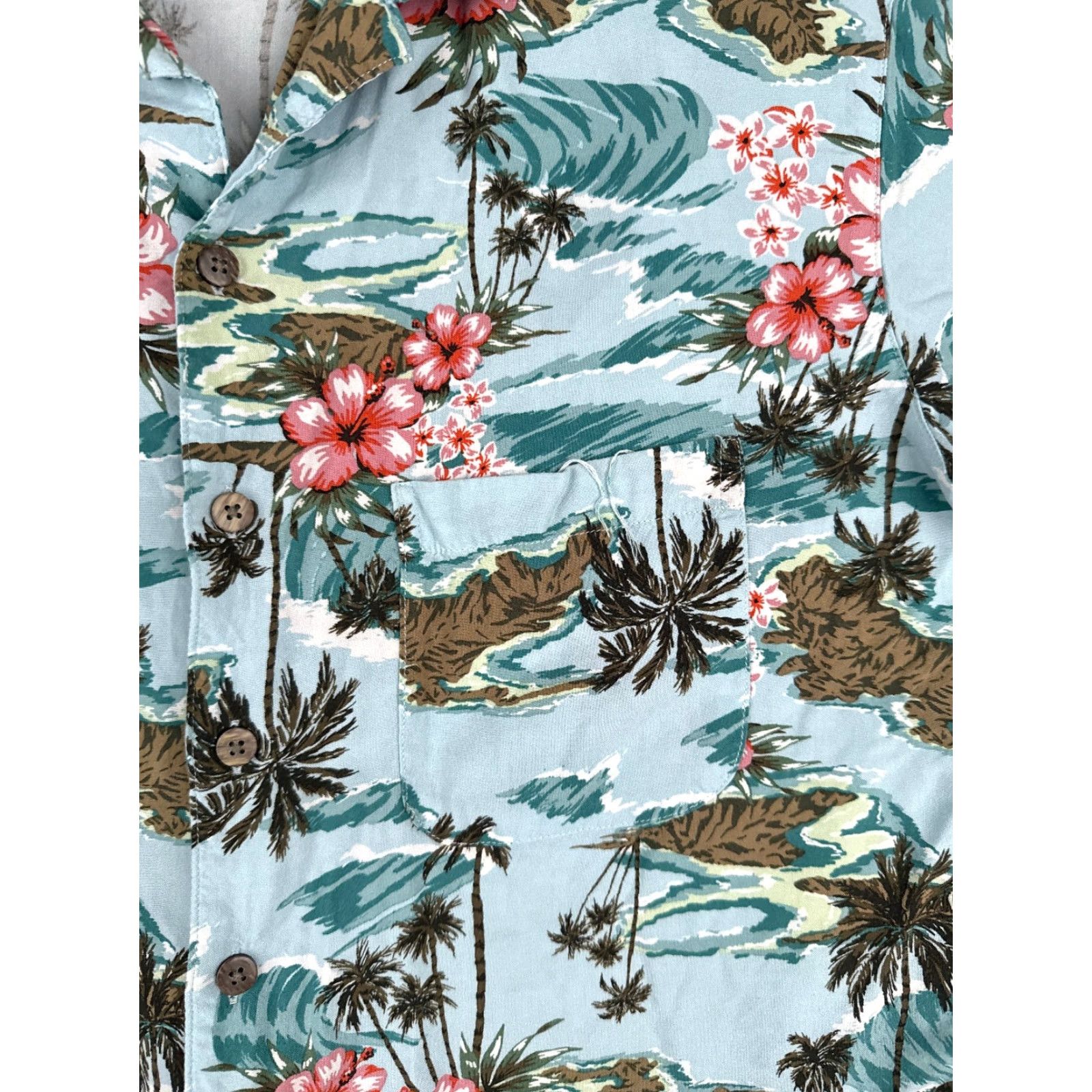 George George Men's Shirt Medium Blue Pink Floral Hibiscus Button-Up 100% Rayon Hawaiian Size US M / EU 48-50 / 2 - 6 Thumbnail