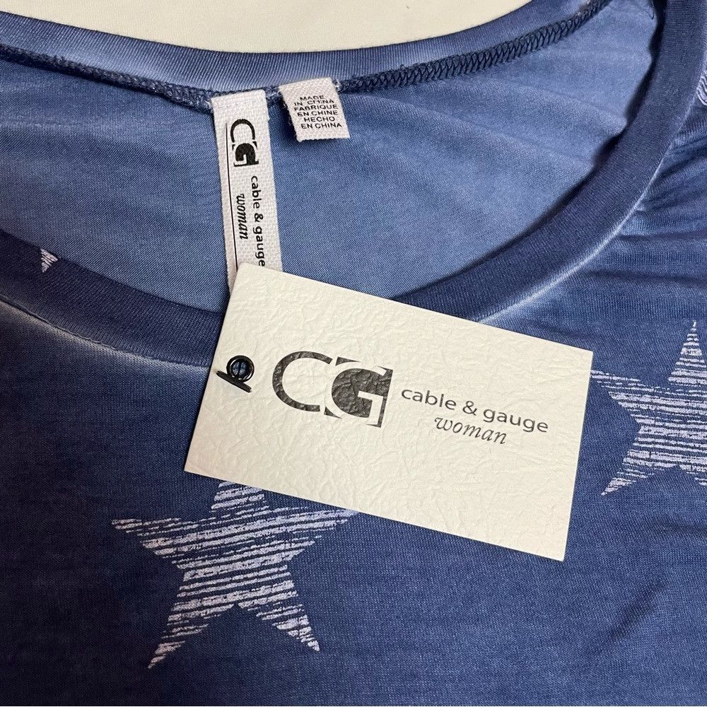 Other NWT New Cable & Gauge Viscose Blue Star Top T-Shirt Size 1X Size XL / US 12-14 / IT 48-50 - 9 Thumbnail