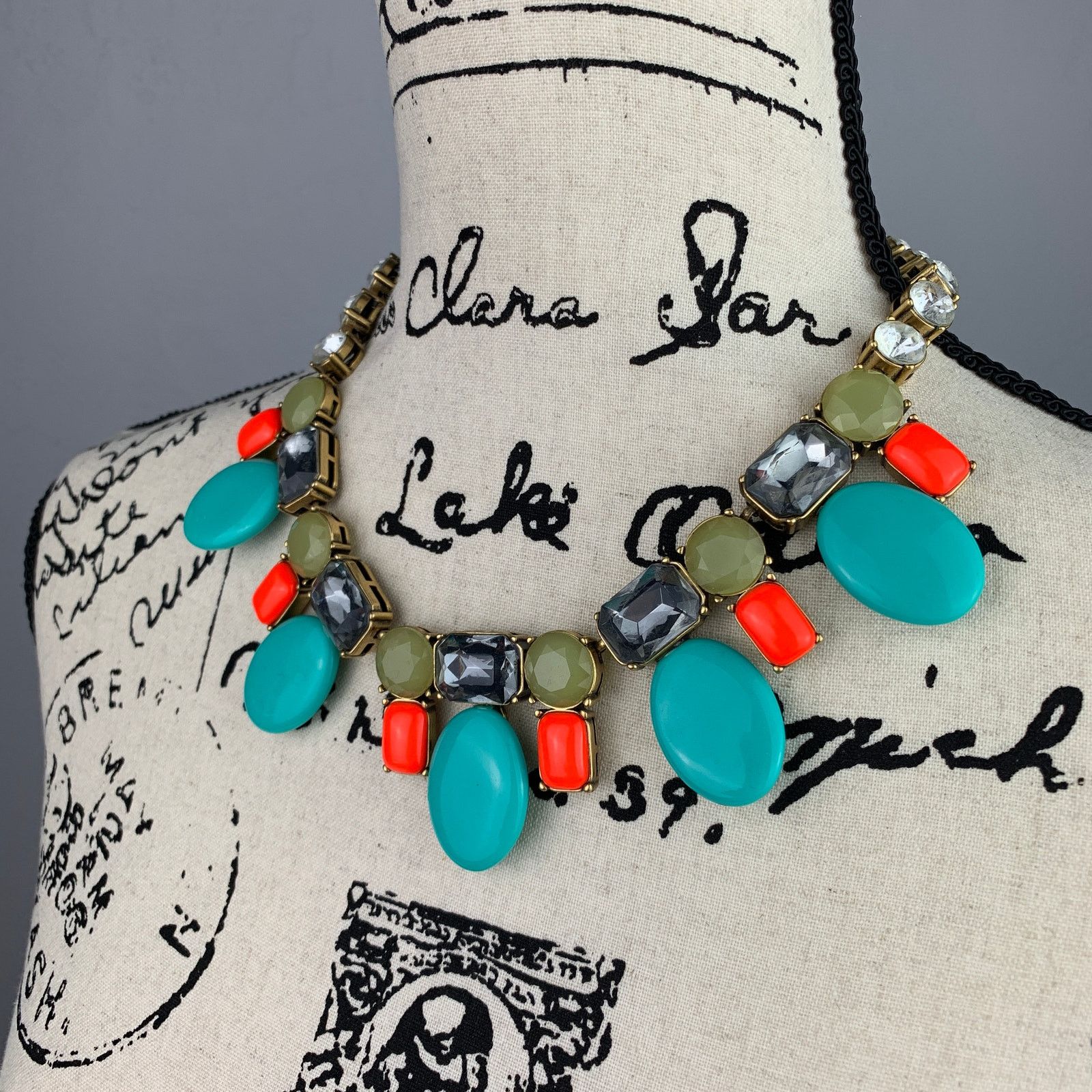 J.Crew J Crew Rhinestone Statement Necklace Turquoise Coral Yellow Size ONE SIZE - 4 Thumbnail