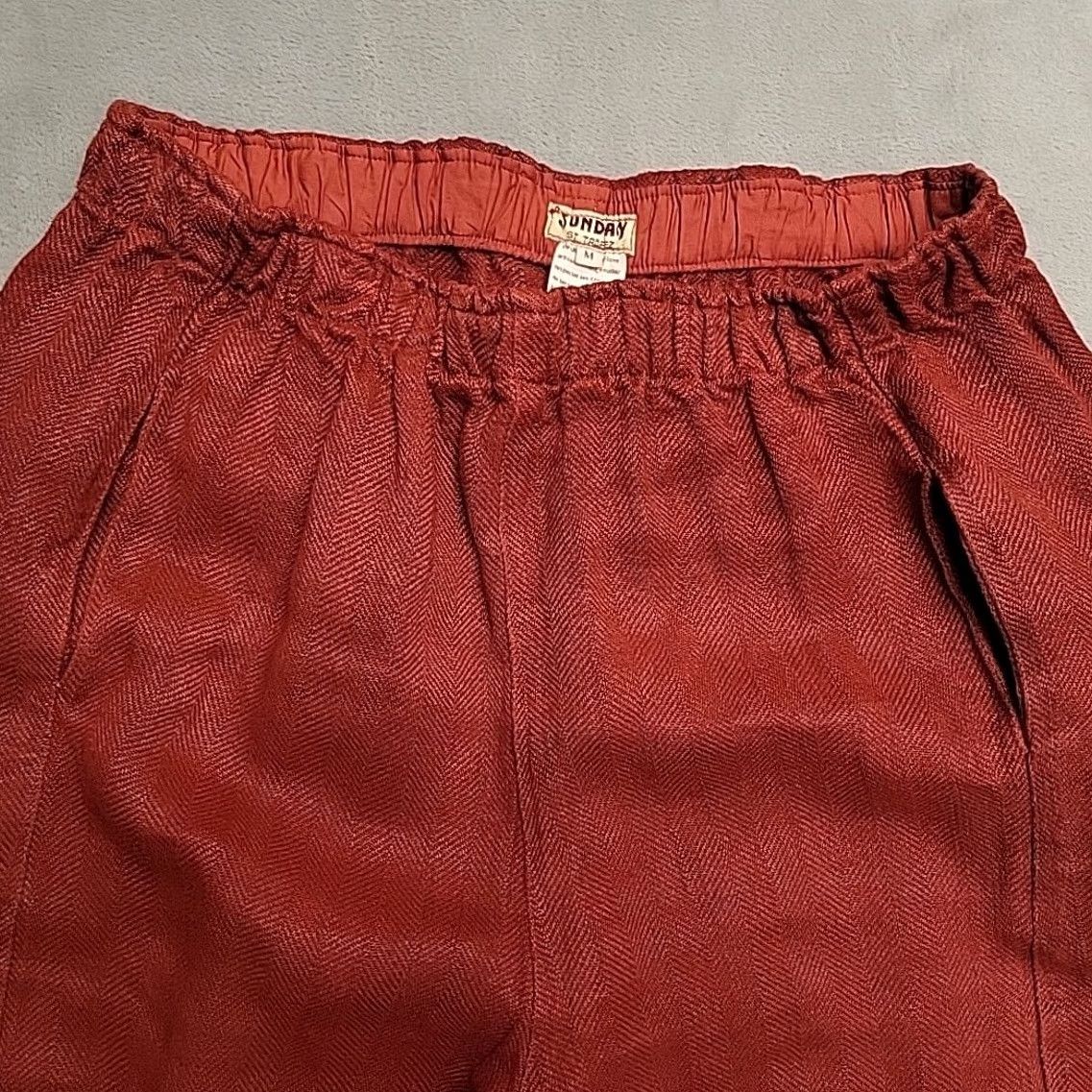 Vintage Sunday St Tropez Pants Womens M Red Cropped Relaxed Boho Lagenlook Linen Viscose Pockets Straight Size 32" / US 10 / IT 46 - 6 Thumbnail