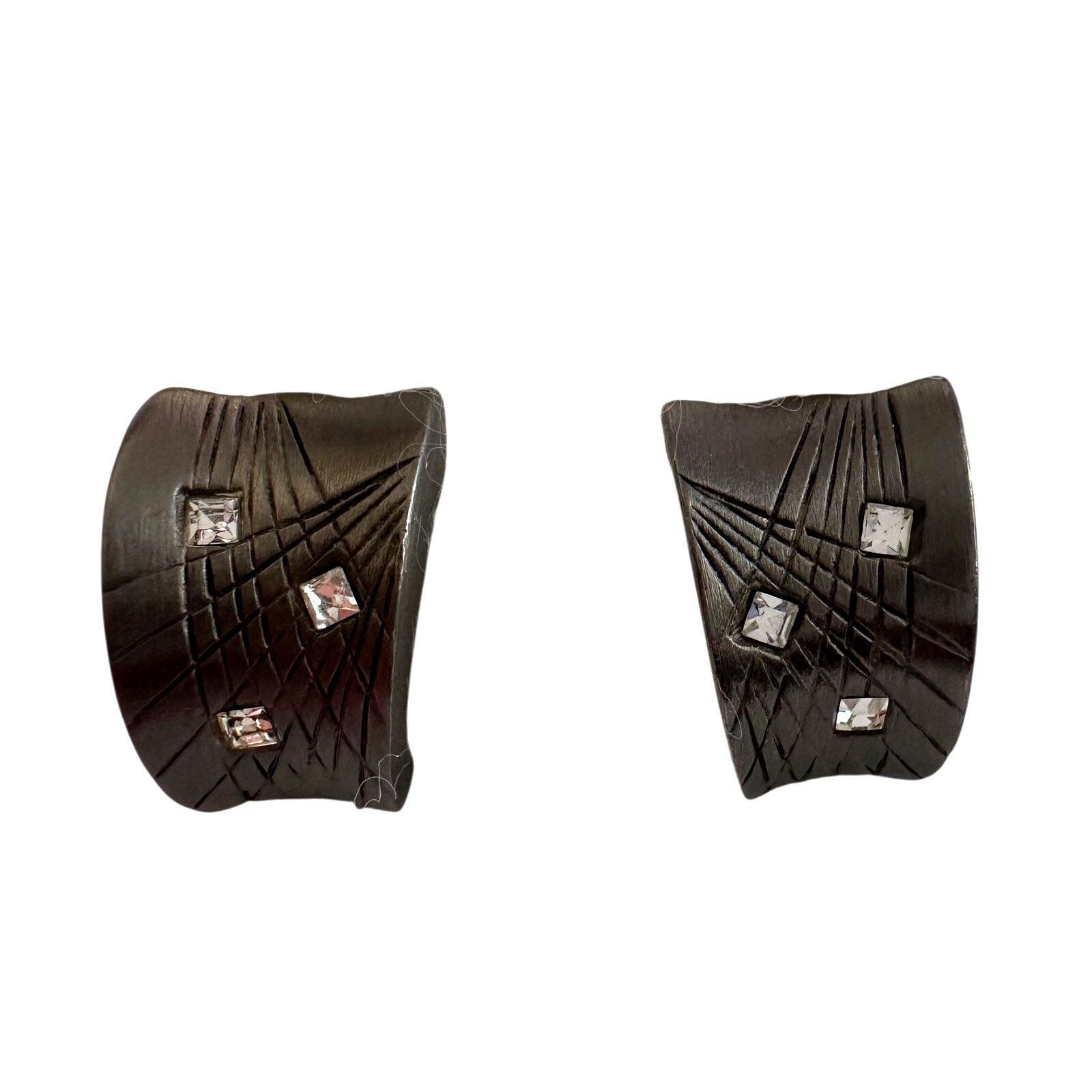Givenchy Givenchy Dark Textured Clip-On Earrings with Crystal Accents Size ONE SIZE - 1 Thumbnail