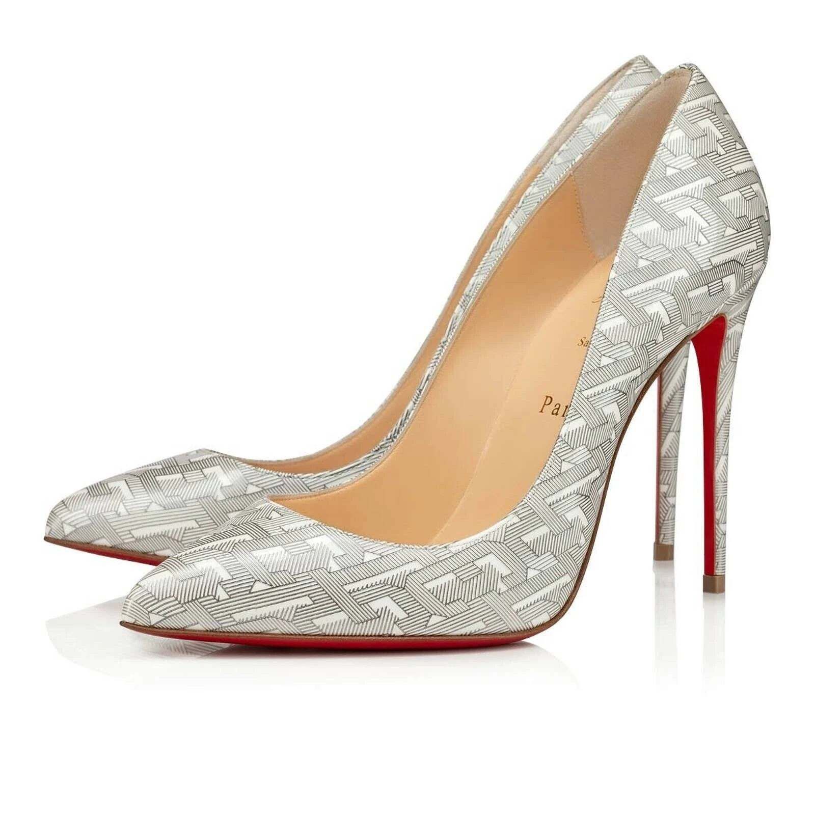 Christian Louboutin Christian Louboutin Pigalle Follies Patent CL White Silver Size US 10.5 / IT 40.5 - 1 Thumbnail