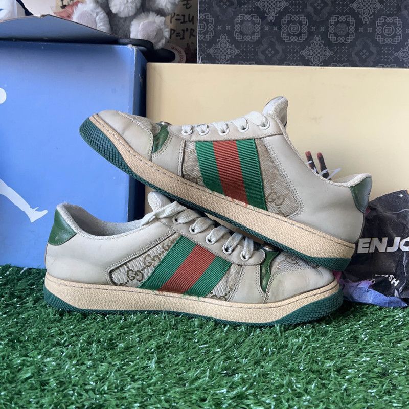 Gucci Gucci Screener Green Leather Low-Top Sneakers - Size US 10 / EU 43 - 5 Thumbnail