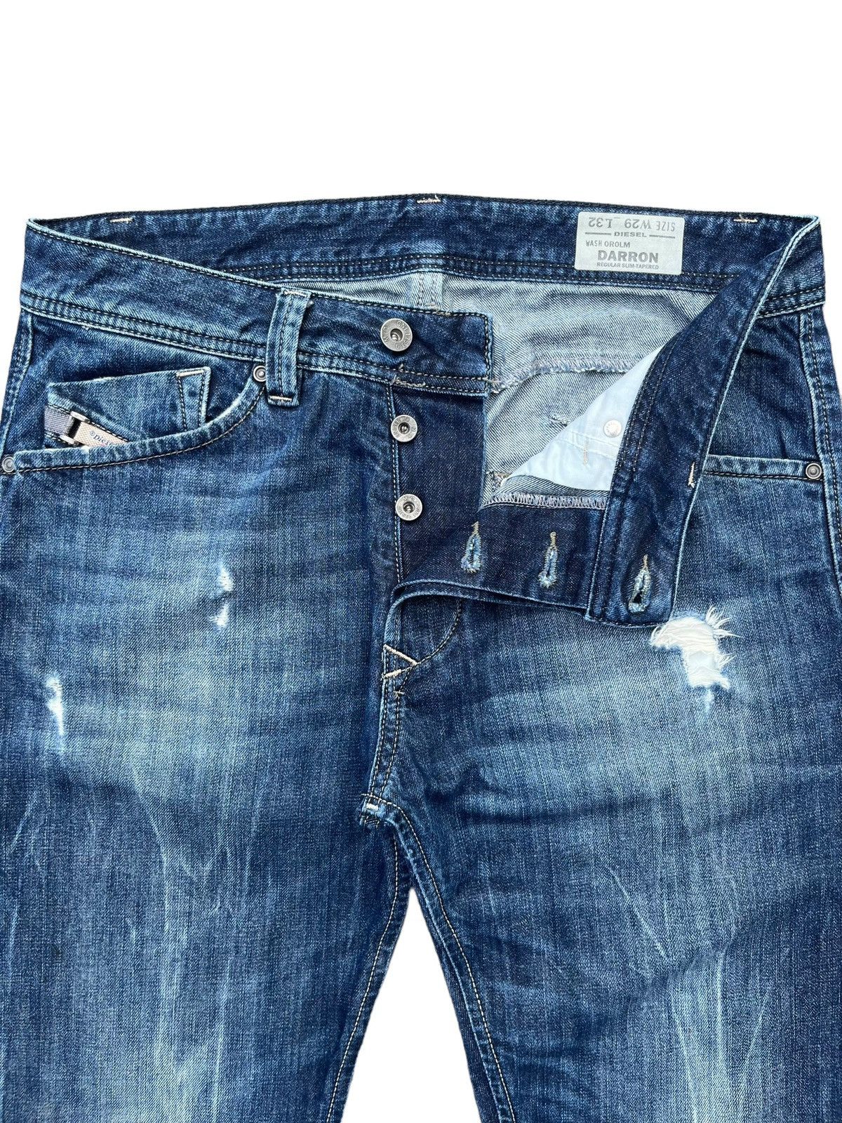 Diesel Vintage Diesel Destroy Buttonfly Blue Washed Straight Jeans Size US 31 - 7 Thumbnail