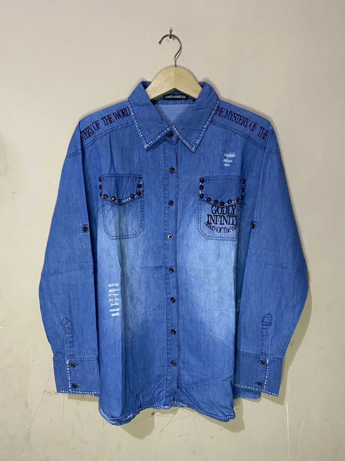 Le Grande Bleu (L.G.B.) 2000s Ghost Of Harlem Distressed Punk Style Japan Shirt Size US L / EU 52-54 / 3 - 5 Thumbnail