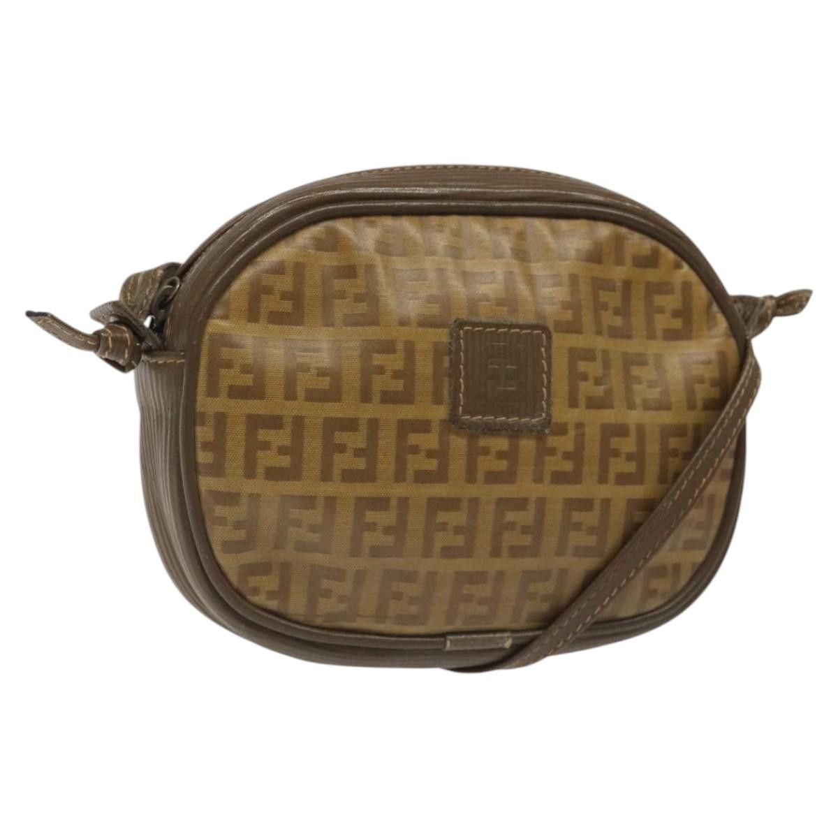 Fendi Zucchino Canvas Shoulder Bag Beige Auth Ep8232, Women's