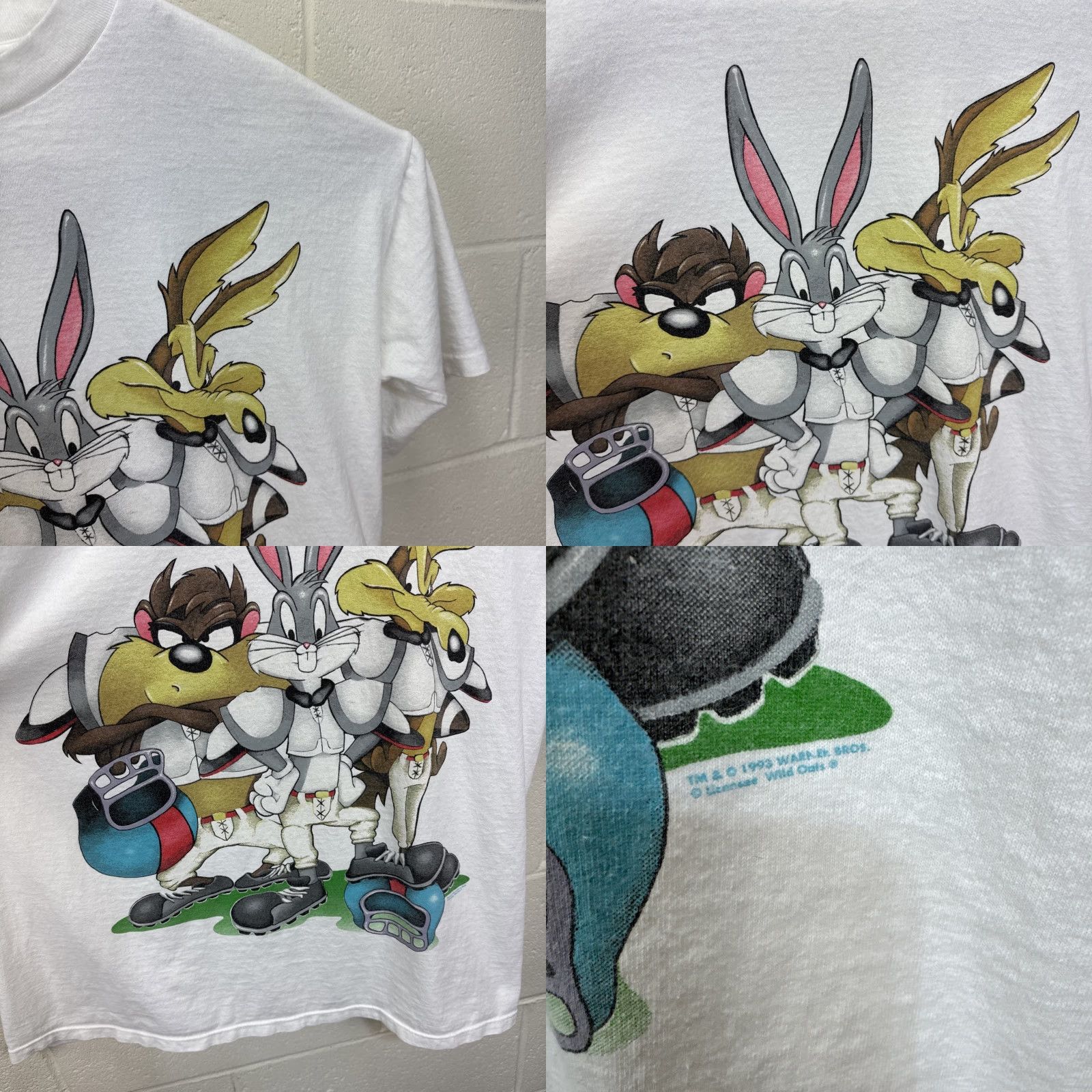 Vintage VINTAGE Wild Oats LOONEY TUNES Football T Shirt Bugs Taz Wil E Coyote XL Large Unisex White 1990s Graphic Tee Sportswear/Beach Mens Womens Boys Girls Size US XL / EU 56 / 4 - 8 Thumbnail
