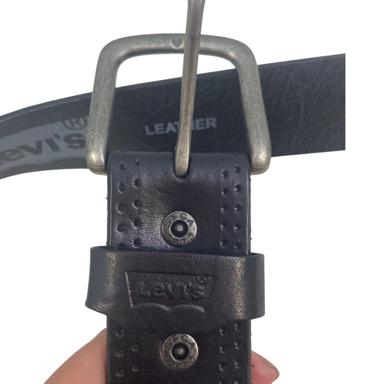 Levi's Levi's Mens 42-44 Black Leather Silver Buckle Jeans Belt Size 42 - 5 Thumbnail