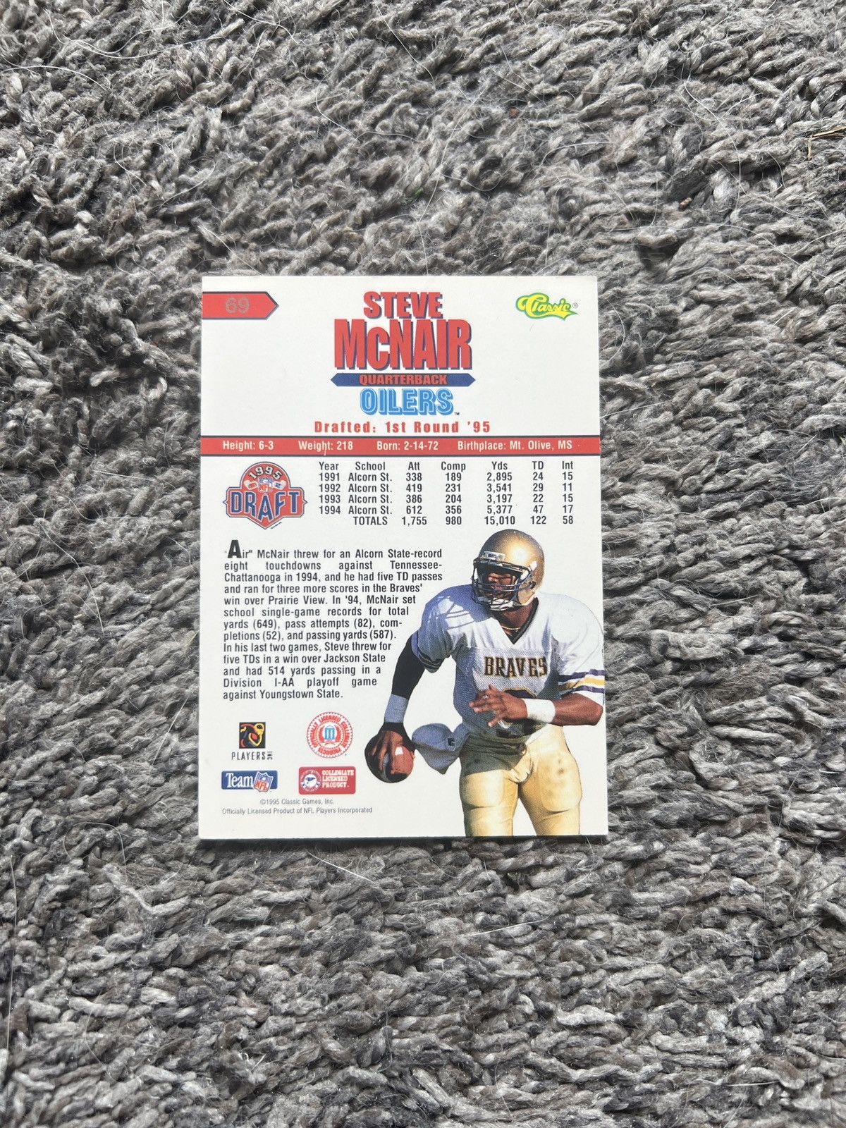 NFL 1995 Classic #69 Steve McNair Card Size ONE SIZE - 2 Thumbnail