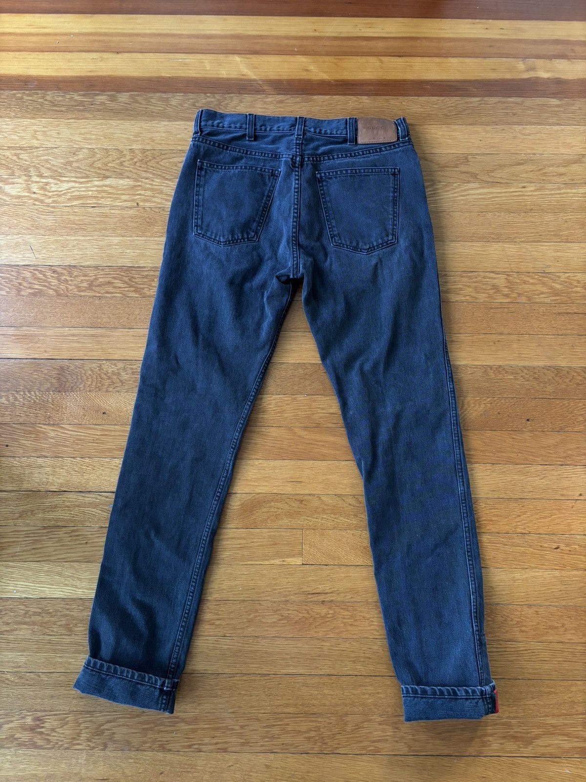 Gucci Washed Black Web Cuff Skinny Denim Size US 31 - 3 Thumbnail
