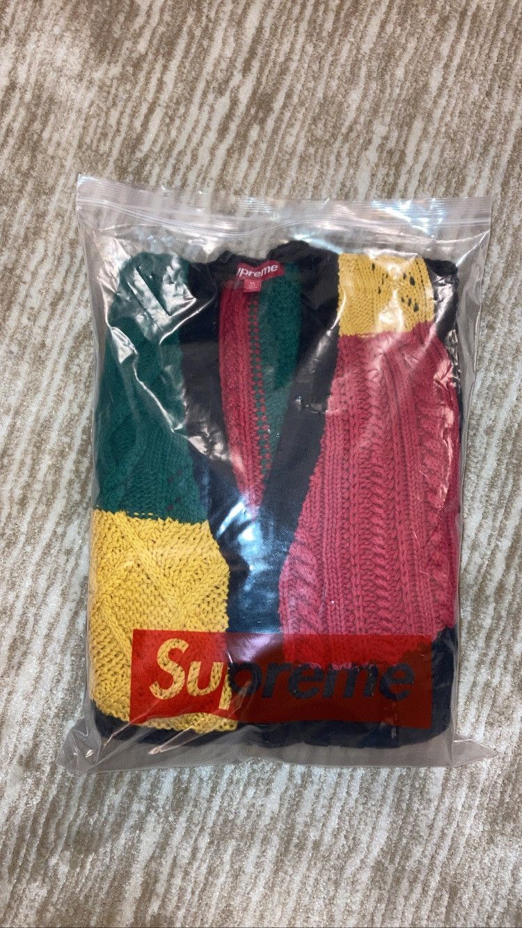 image of Supreme Patchwork Cable Knit Cardigan in Black, Men's (Size XL)