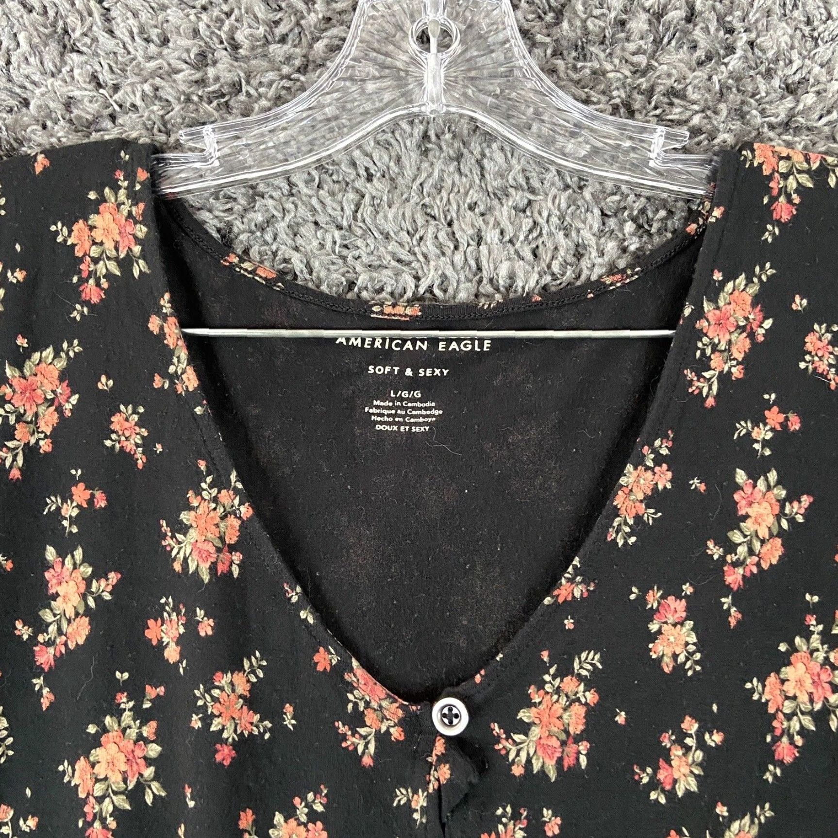 American Eagle Outfitters AMERICAN EAGLE Soft & Sexy Blouse Women’s L Floral Multicolor Short Sleeve Tie Size L / US 10 / IT 46 - 5 Thumbnail