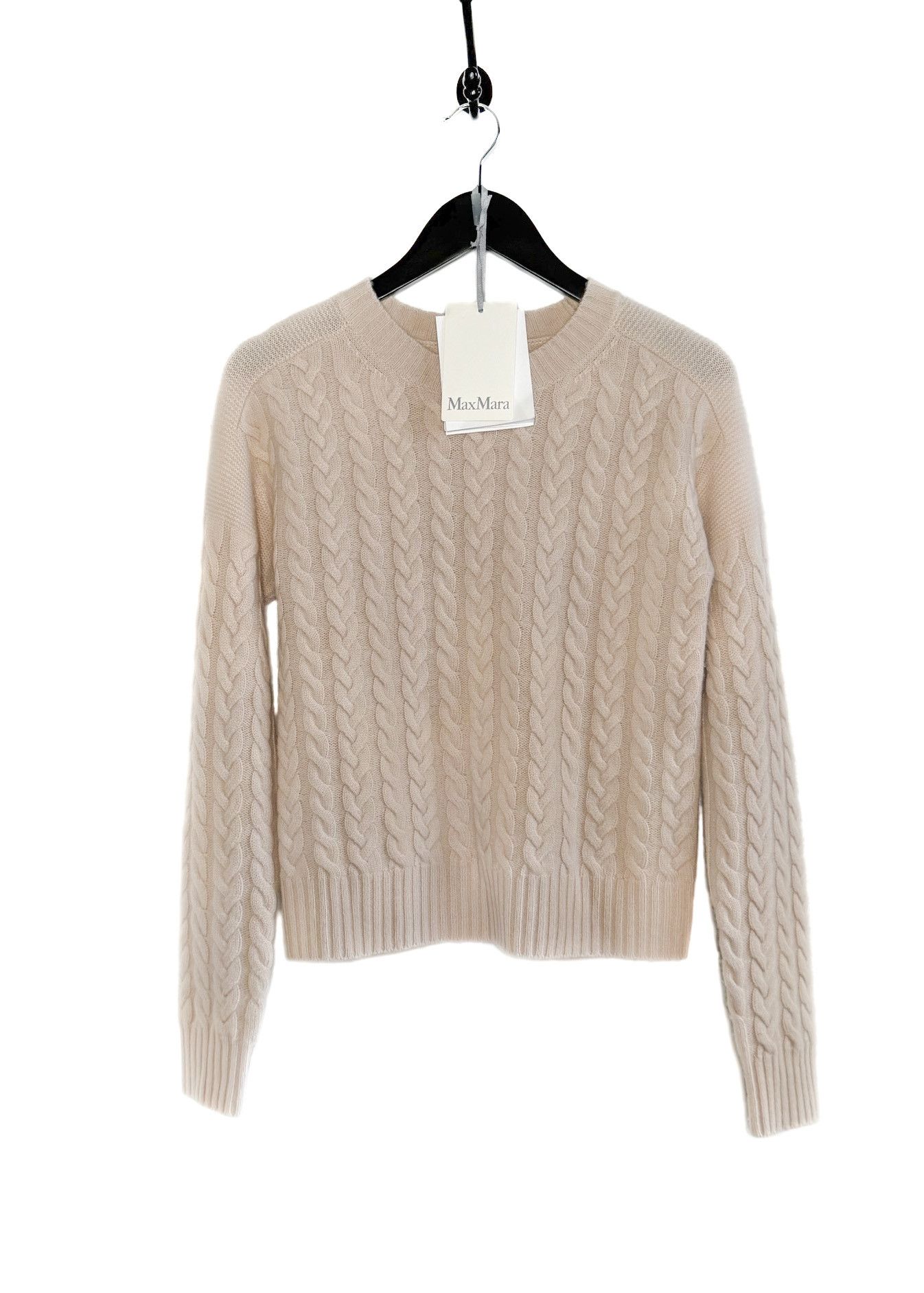 image of Max Mara Breda Wool Cashmere Blend Cable Knit Sweater in Beige, Women's (Size XS)