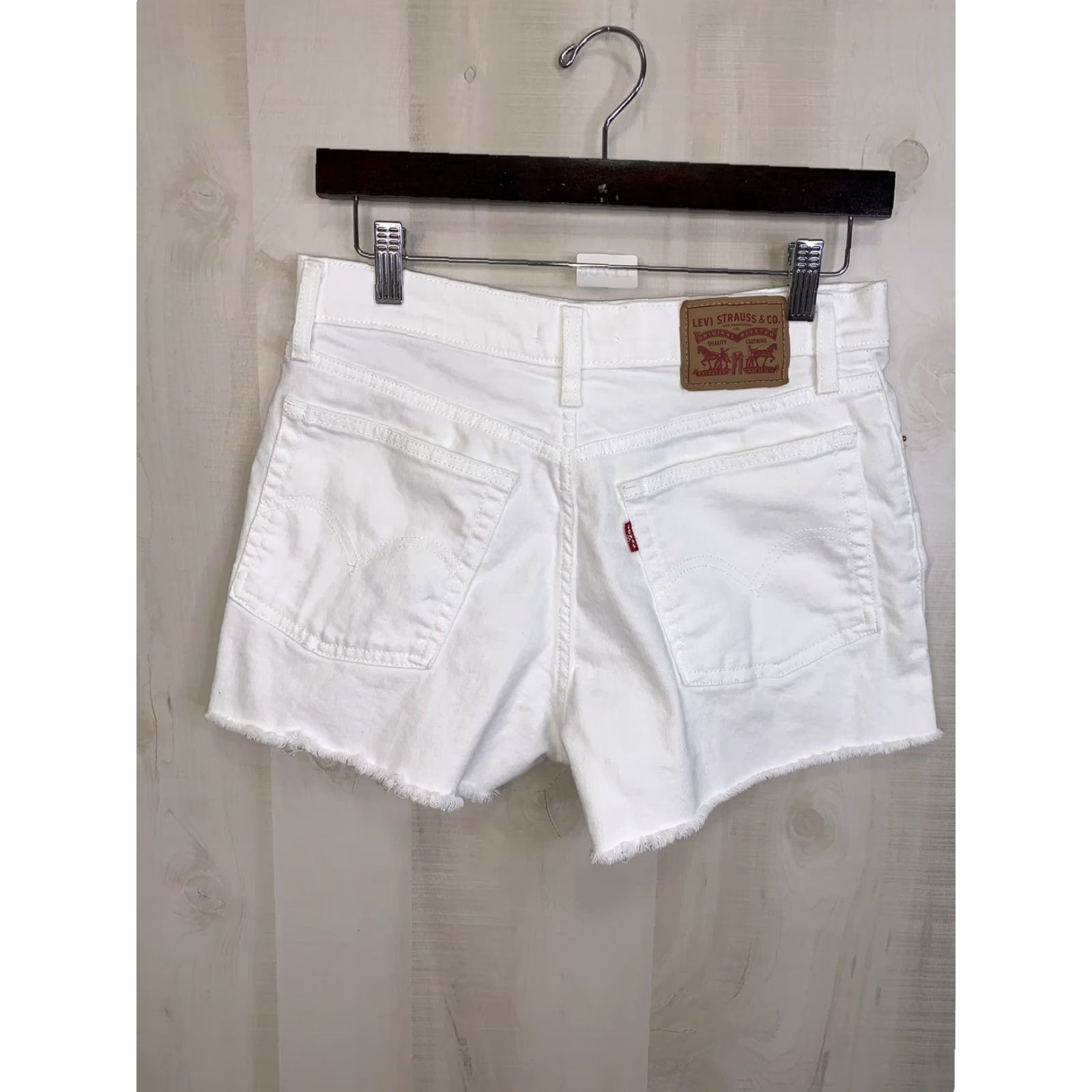 Levi's Levi’s White Stretch Denim Shorts Women’s 29 High Rise Distressed Cut-Off Jeans 11708 Size 29" - 5 Thumbnail