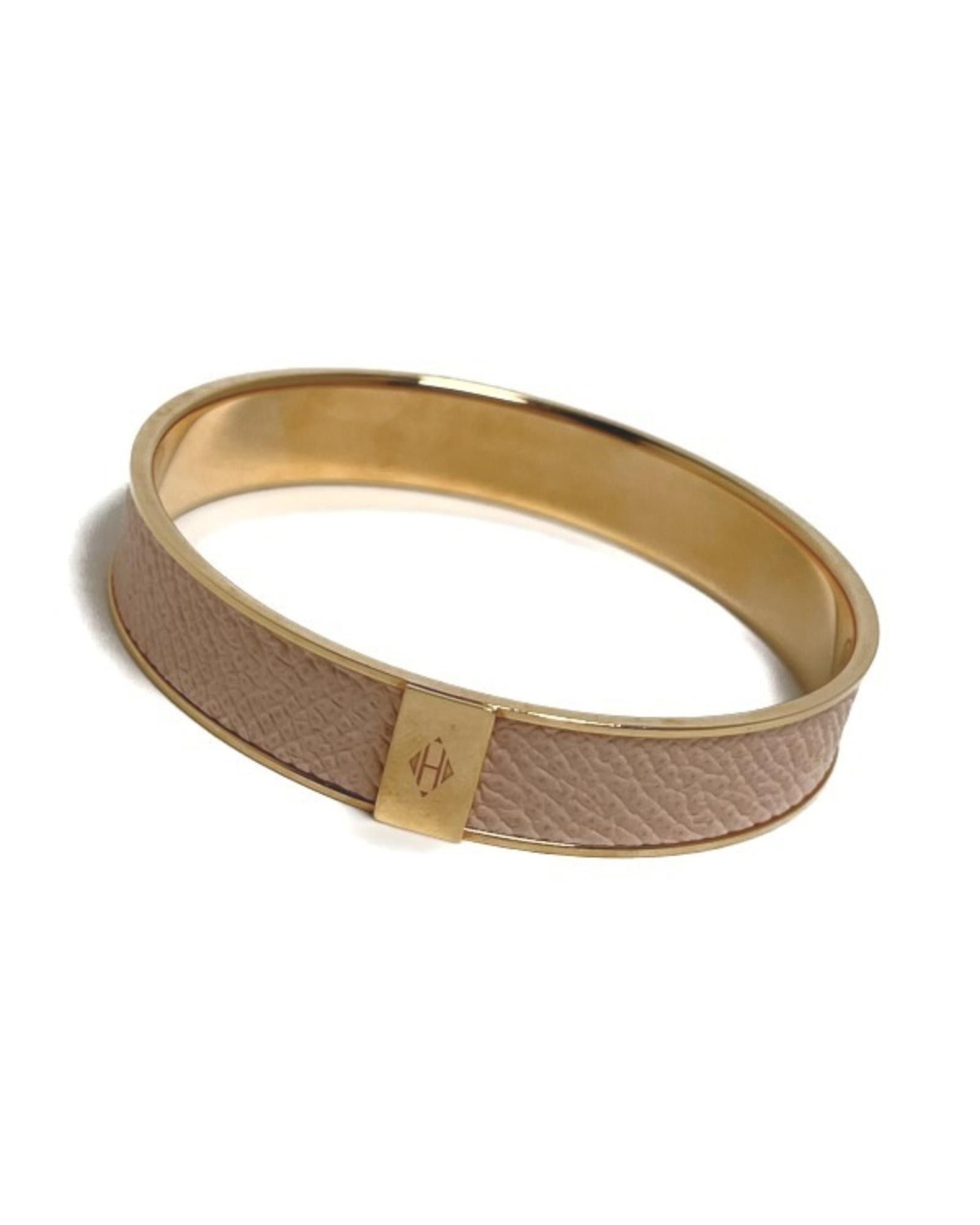 image of Hermes Gold Leather Bangle Bracelet, Women's